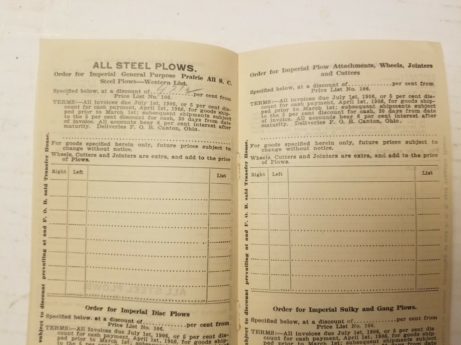 AGRICULTURE CONTRACT. 1906. THE BUCHER & GIBBS PLOW CO.