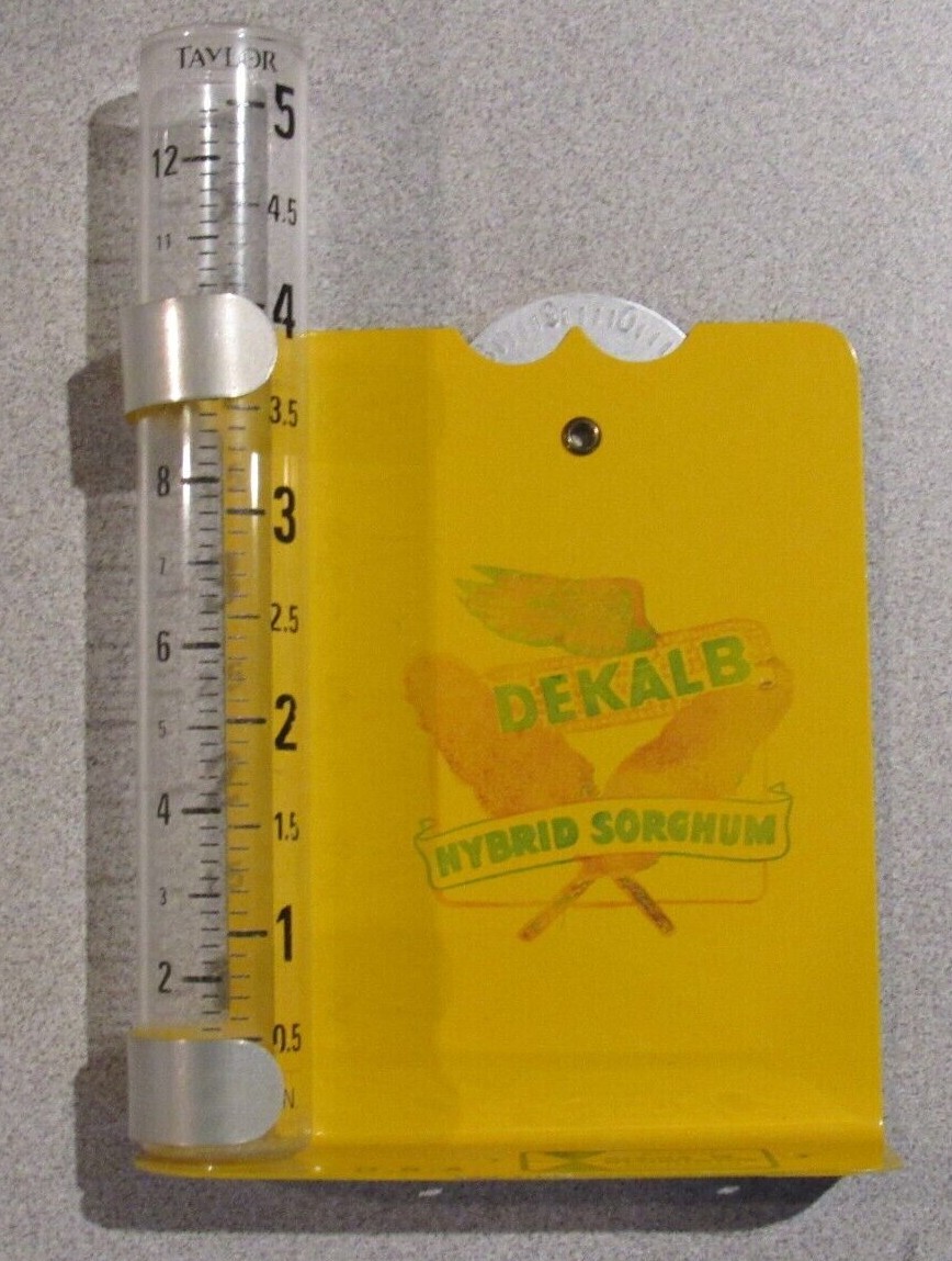 Vintage Dekalb Rain Gauge Recorder Hybrid Sorghum Metal Glass Farmer Crop Rare
