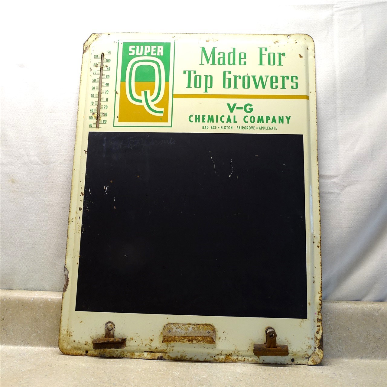 Vintage Super Q Fertilizer Sign Therm, V-G Chem. Co. Ag-Farm Ad, Metal 18&Prime; X 24&Prime;