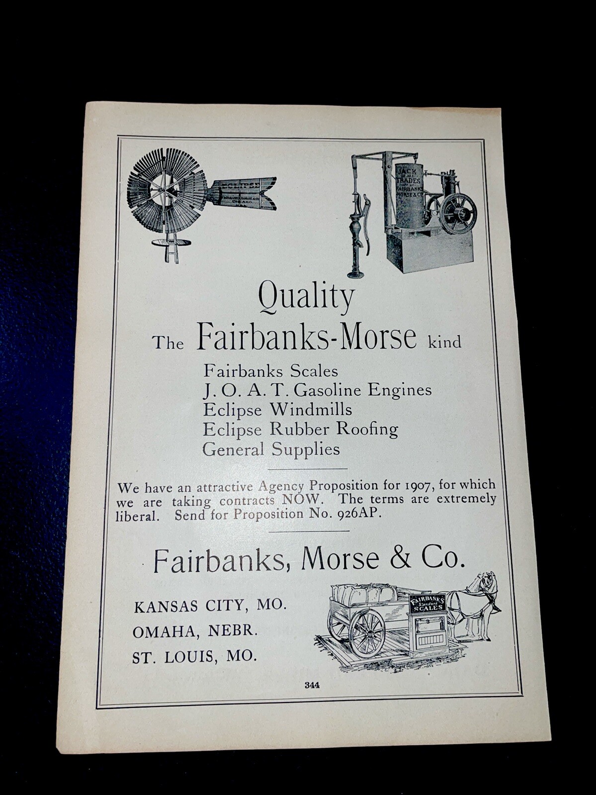 ORIGINAL 1907 Fairbanks – Morse Farm Implement Advertising / Windmill / Pumps