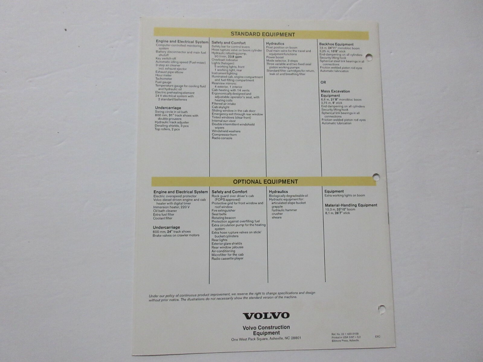 Volvo EC650 Excavator Brochure
