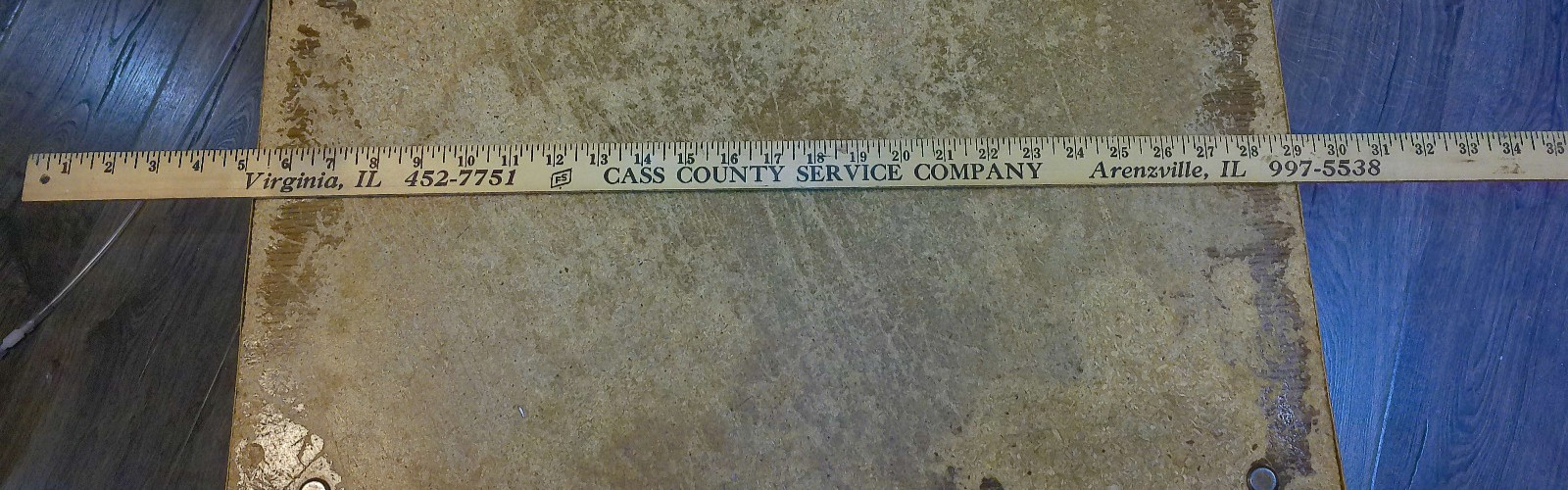 36&Prime; long wood yardstick F.S. cass county service co. virginia,il. used
