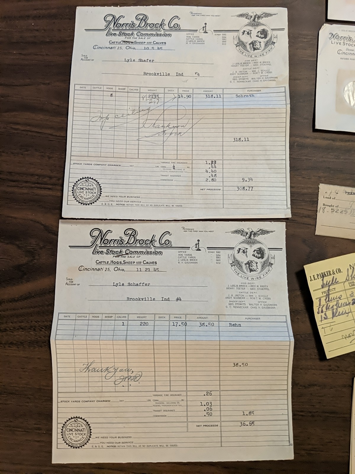 Vintage Livestock Commission Receipts, And Poultry Check Cards