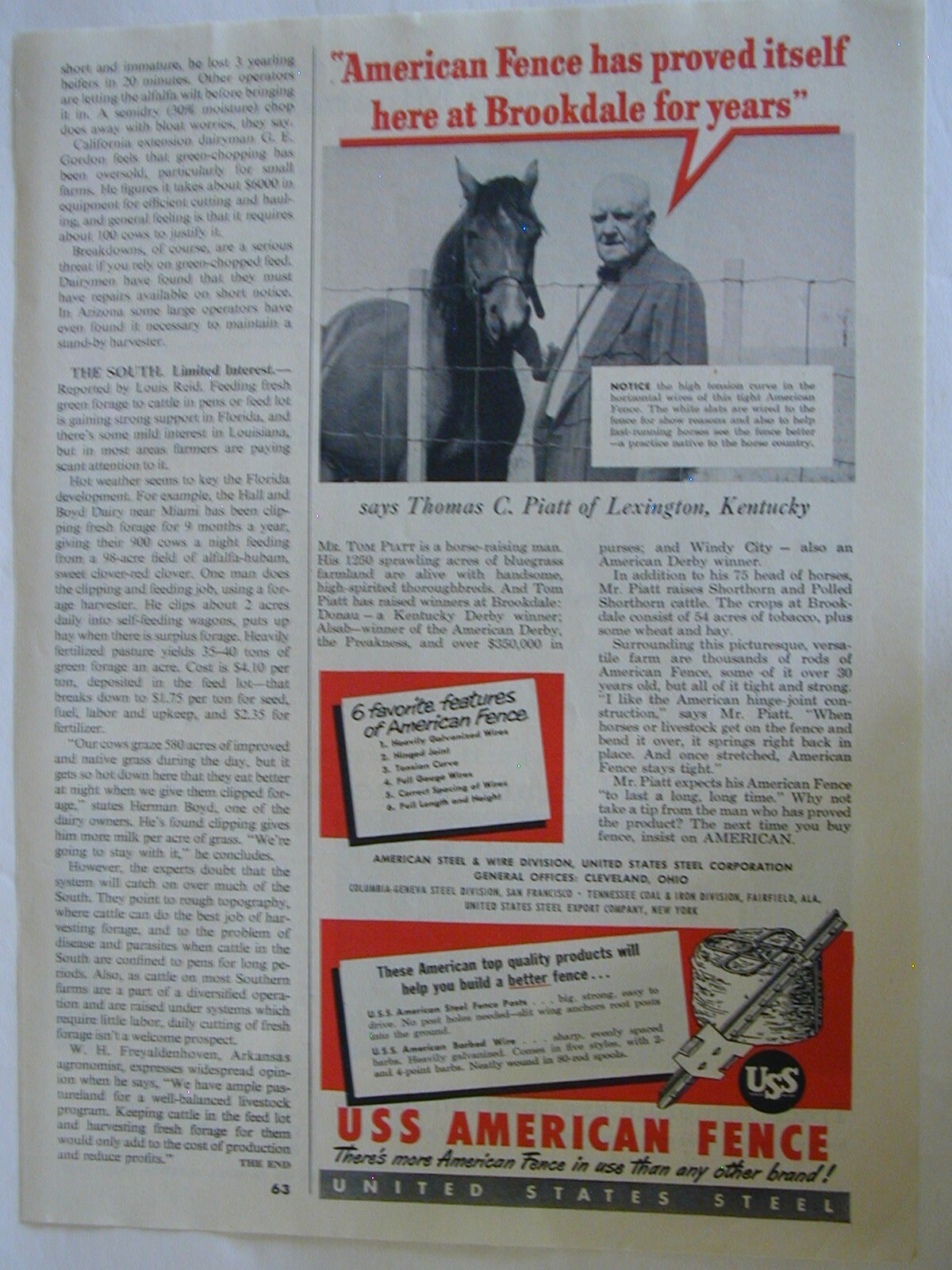 1954 MORTON TRACE MINERALIZED SALT,USS AMERICAN FENCE 2 SIDE Vintage Print AD 48