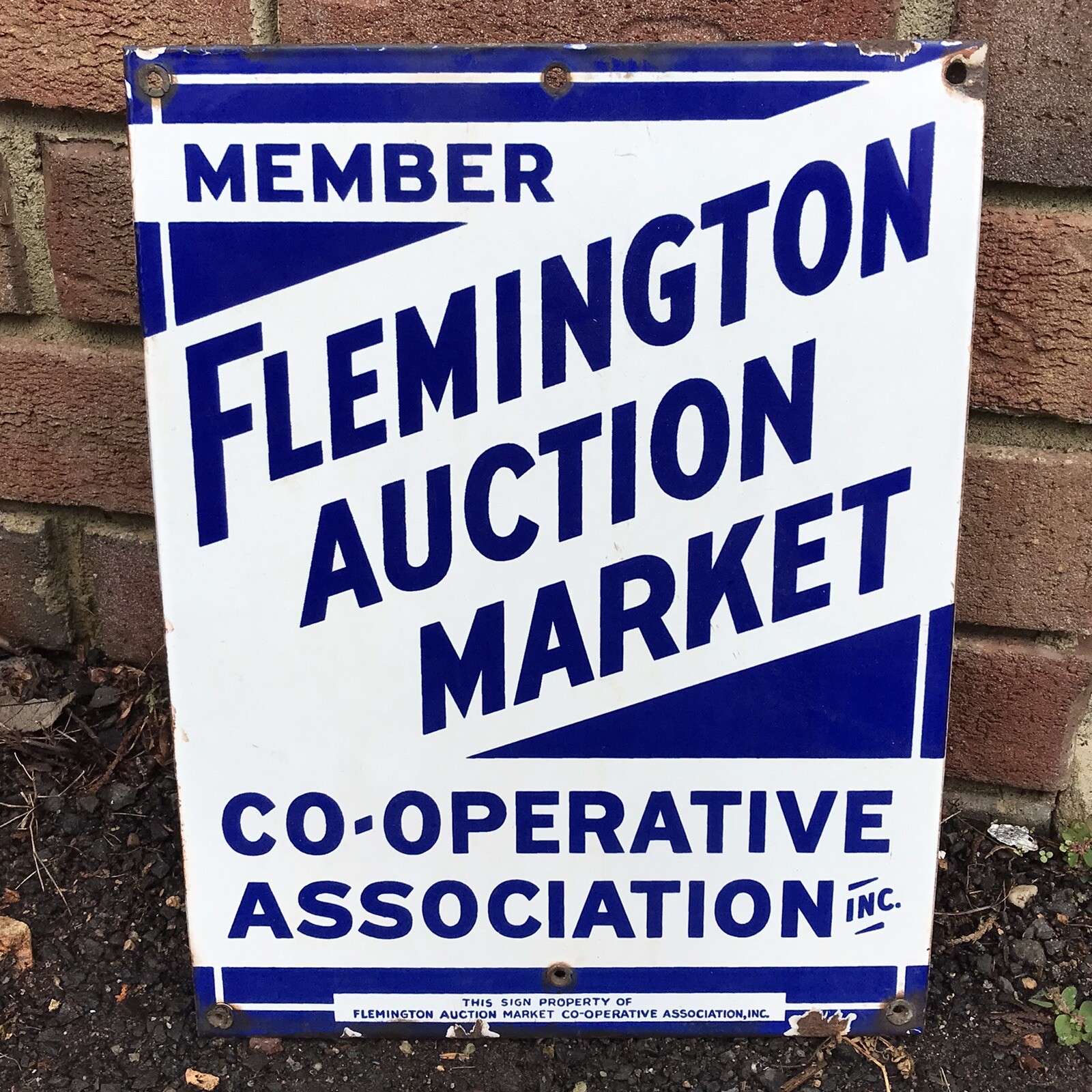 Original Flemington Auction Market Co-Operative Association Porcelain Sign 13×10