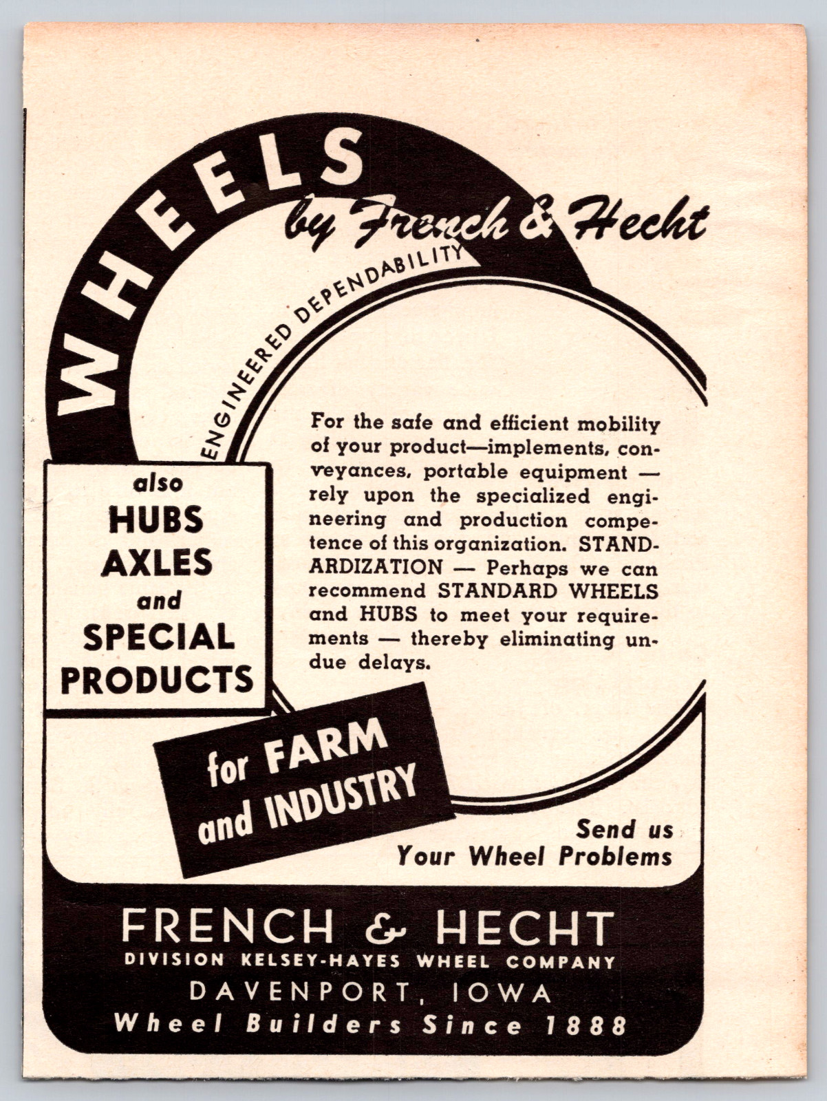 1947 Print Ad French & Hecht Davenport Iowa Hubs Axles for Farm & Industry
