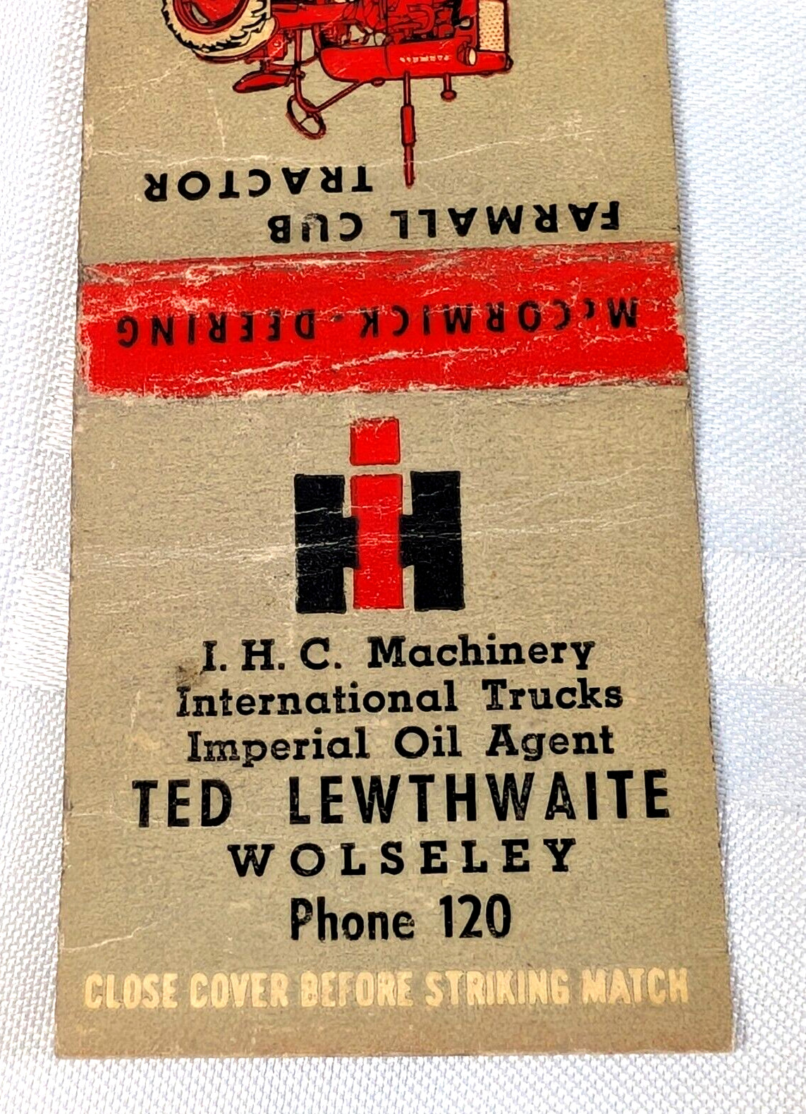FARMALL CUB TRACTOR ADVERTISING MATCHBOOK TED LEWTHWAITE WOLSELEY FARM FARMS