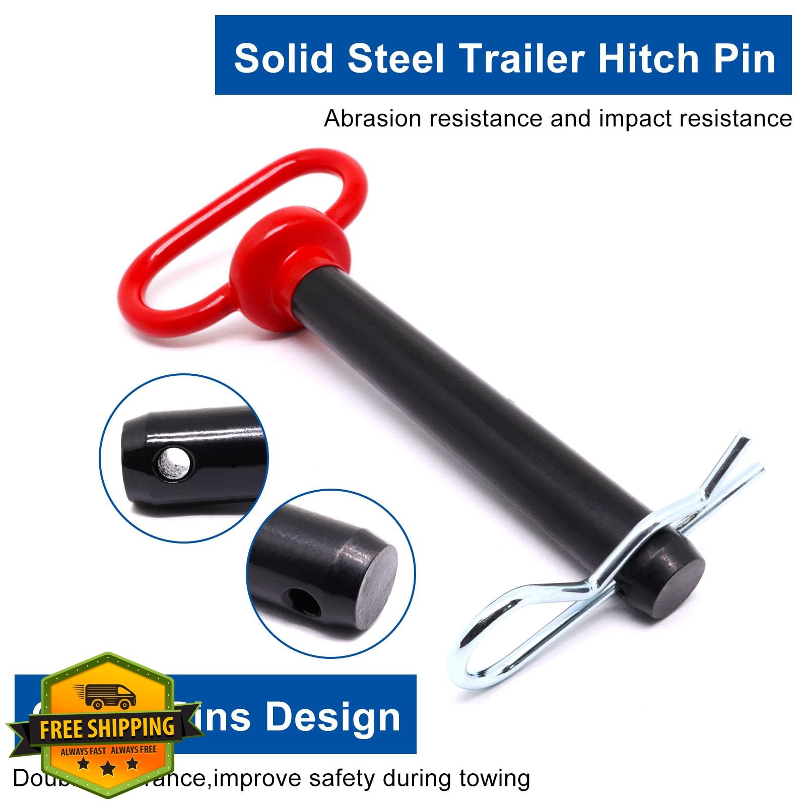 YuGtcen Hitch Pin 3/4 x 5 inch Red Handle Trailer Clip