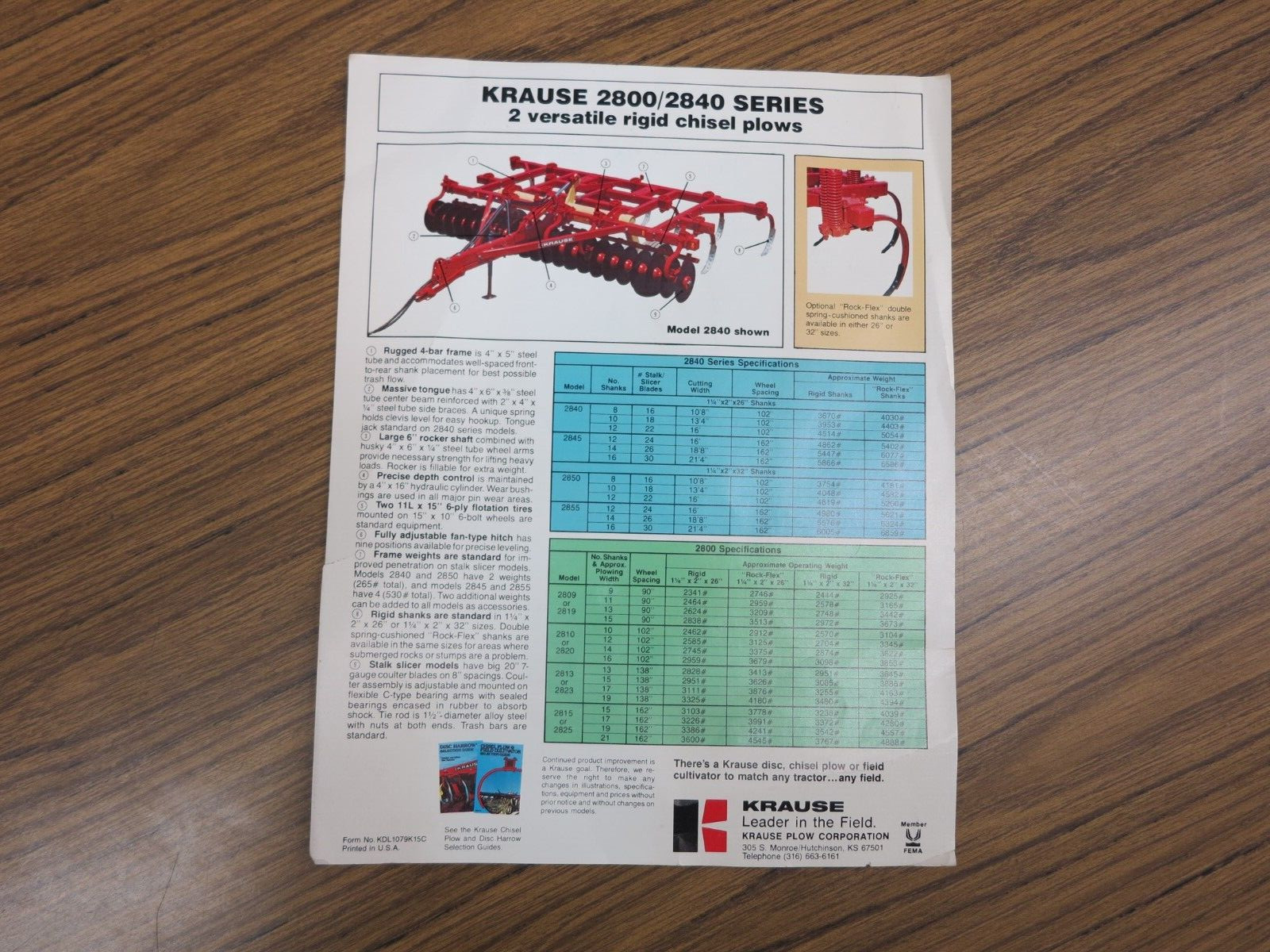 1979 Chisel Plow Brochures, Krause Plow Company, Hutchinson, Kansas.