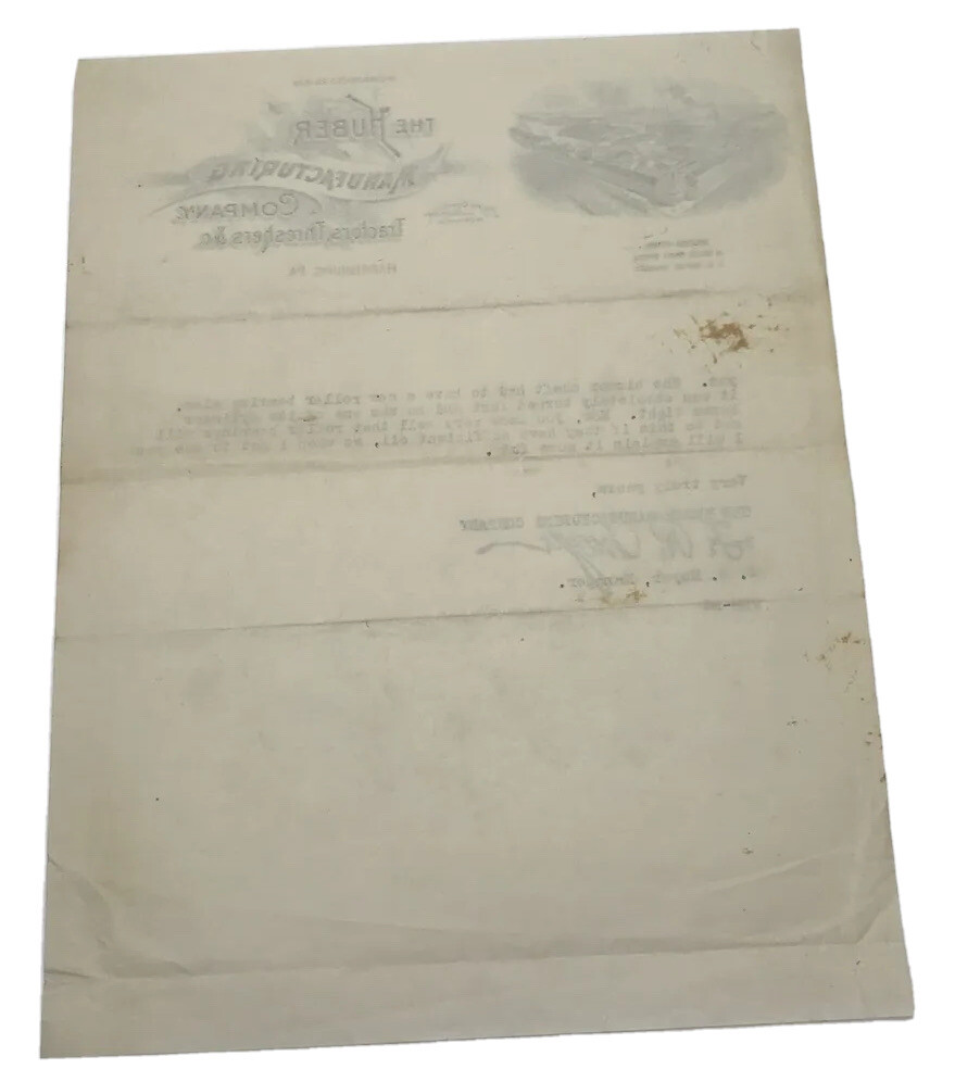 Antique The Huber Mfg Co Tractors Threshers Farming Letterhead Harrisburg PA