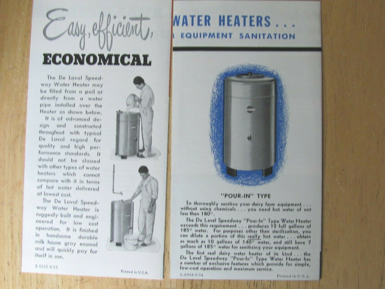 1954 DAIRY FARM ADVERTISING BROCHURE PAMPHLETS DeLAVAL WASH TANK WATER HEATER