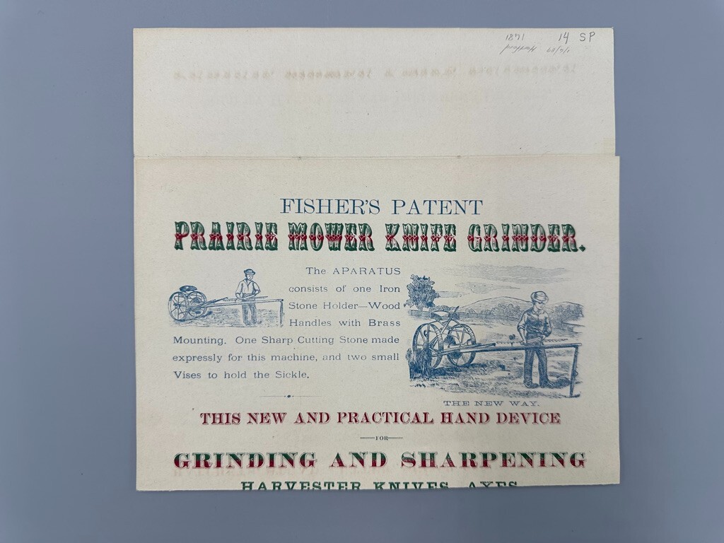 1890s Fisher&rsquo;s PRAIRIE MOWER KNIFE Grinding SHARPENER Canton OH Advertising FARM