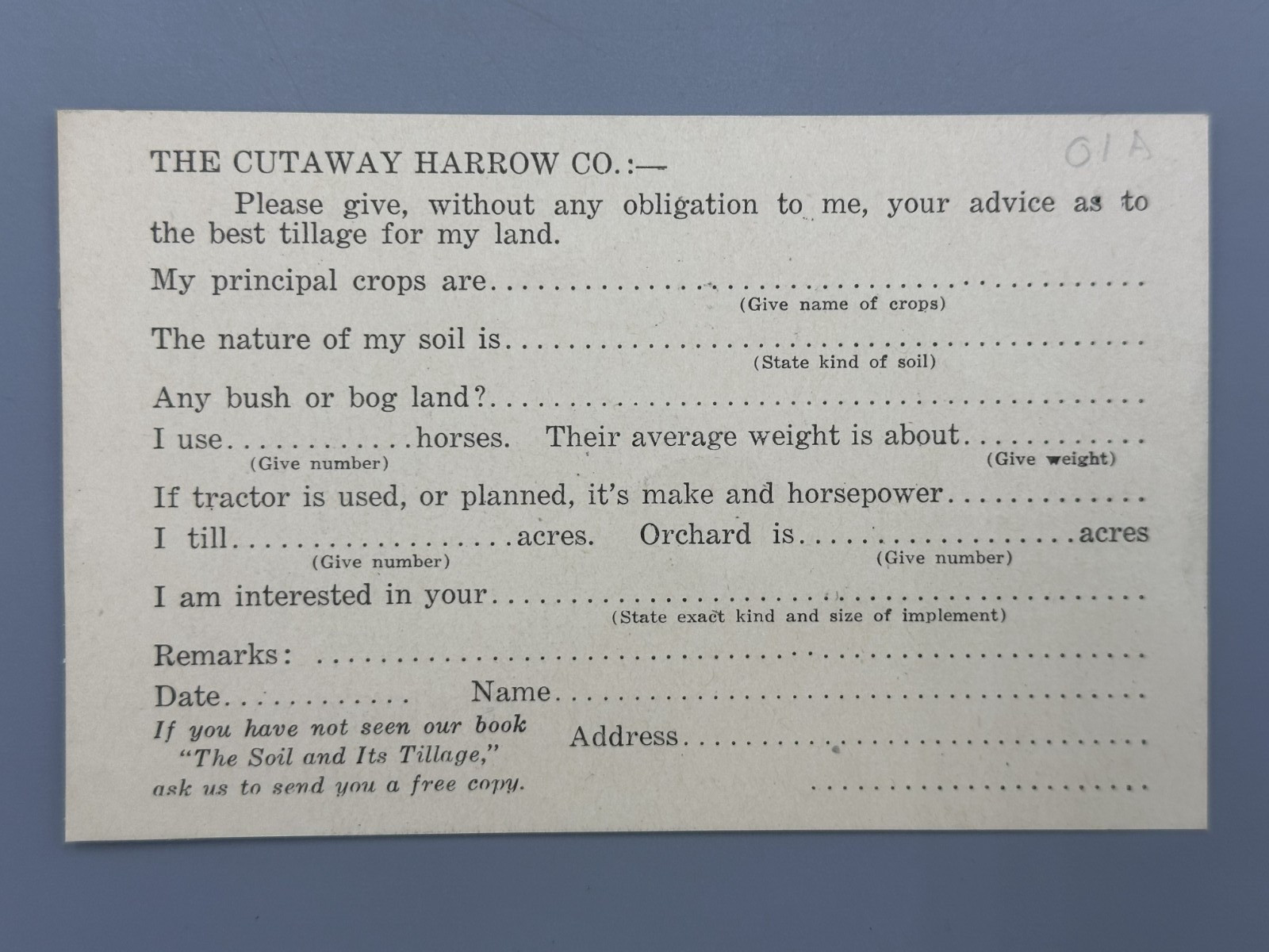 Antique CUTAWAY Clark HARROW Farm Advertising Brochure KINMUNDY IL Postcard
