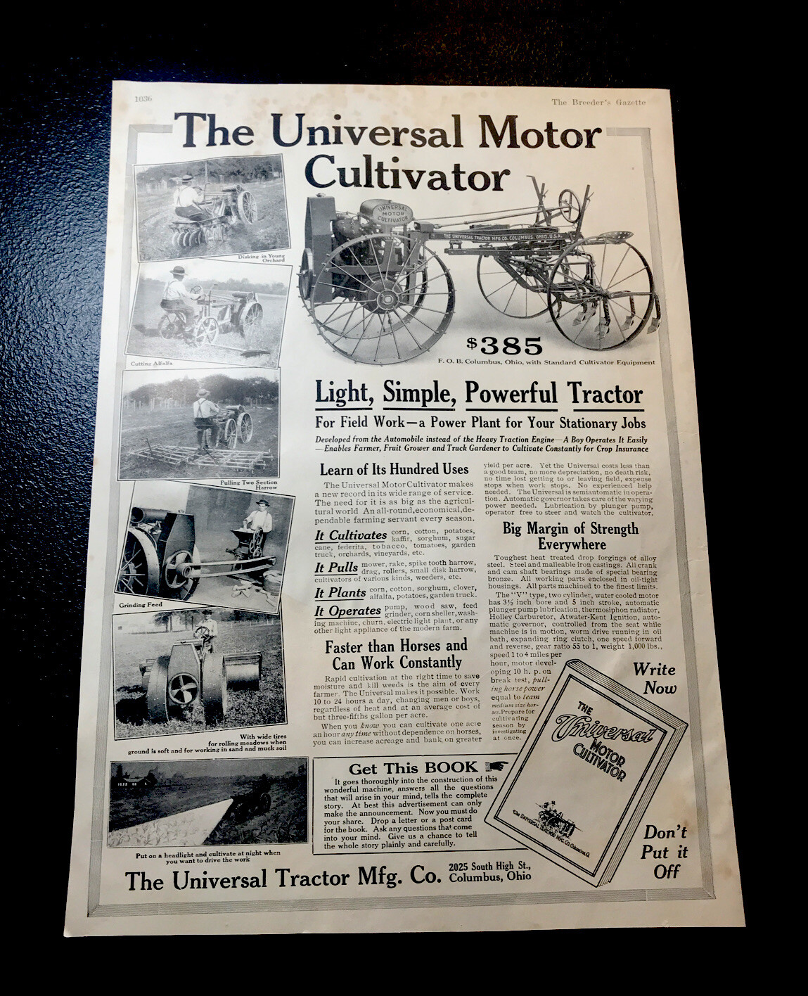 1914 Universal Tractor Motor Cultivator – Columbus – Ohio – Farm Advertising