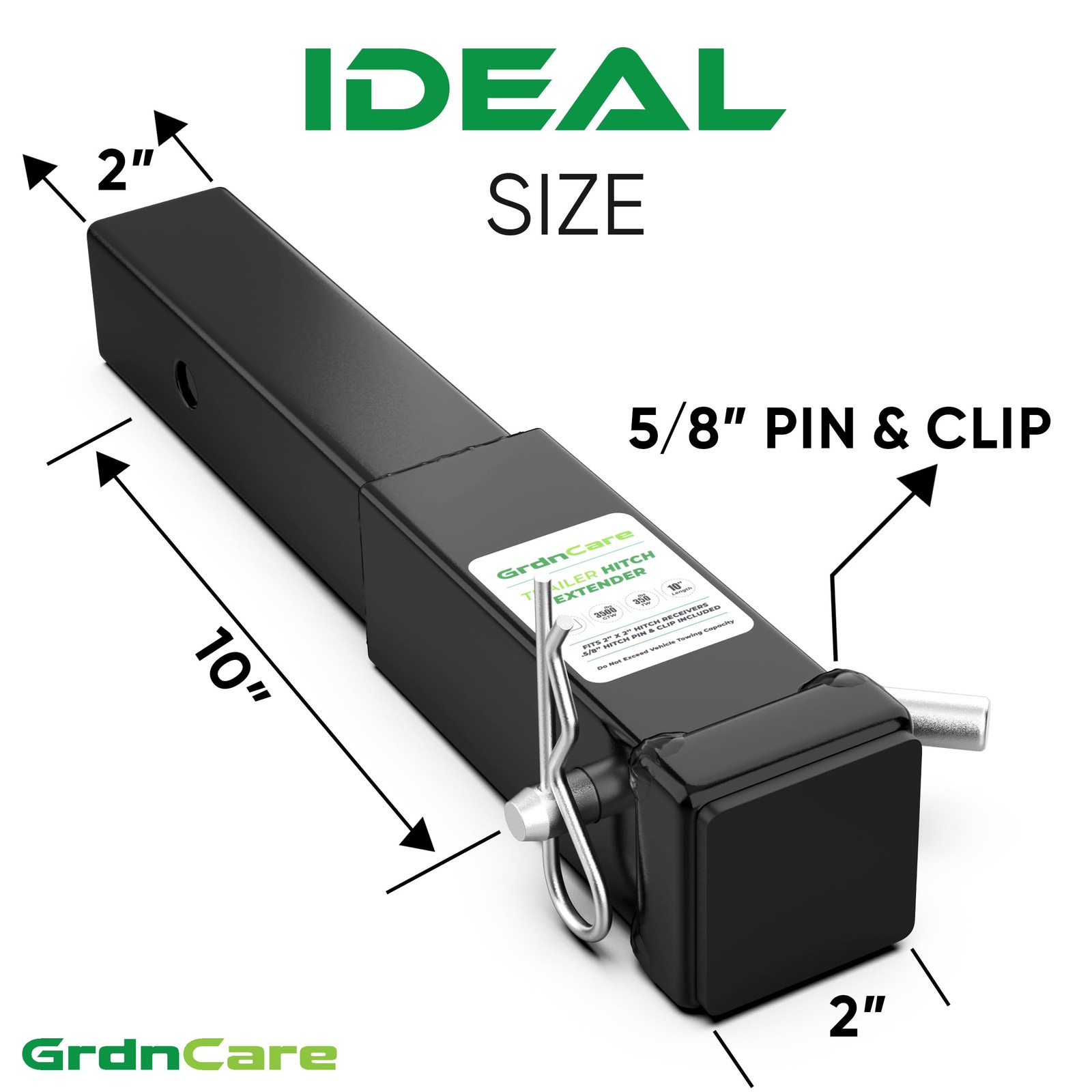 GrdnCare Heavy-Duty 10&Prime; Trailer Hitch Extender for 2-Inch 10 Inch, Black