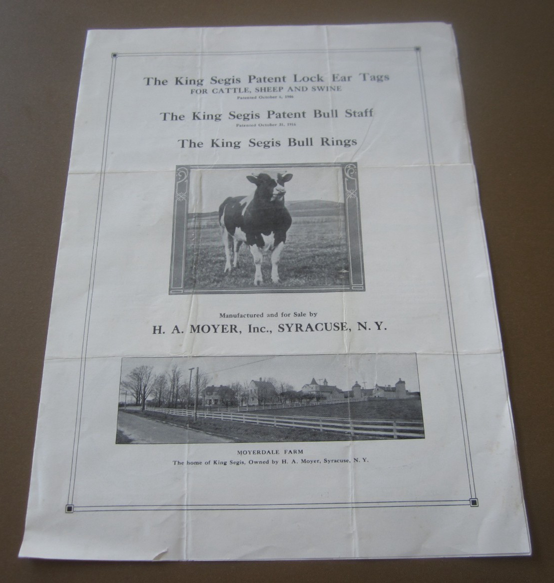 1910&rsquo;s – KING SEGIS – Lock Ear Tags – Bull Rings – CATTLE – Advertising Brochure