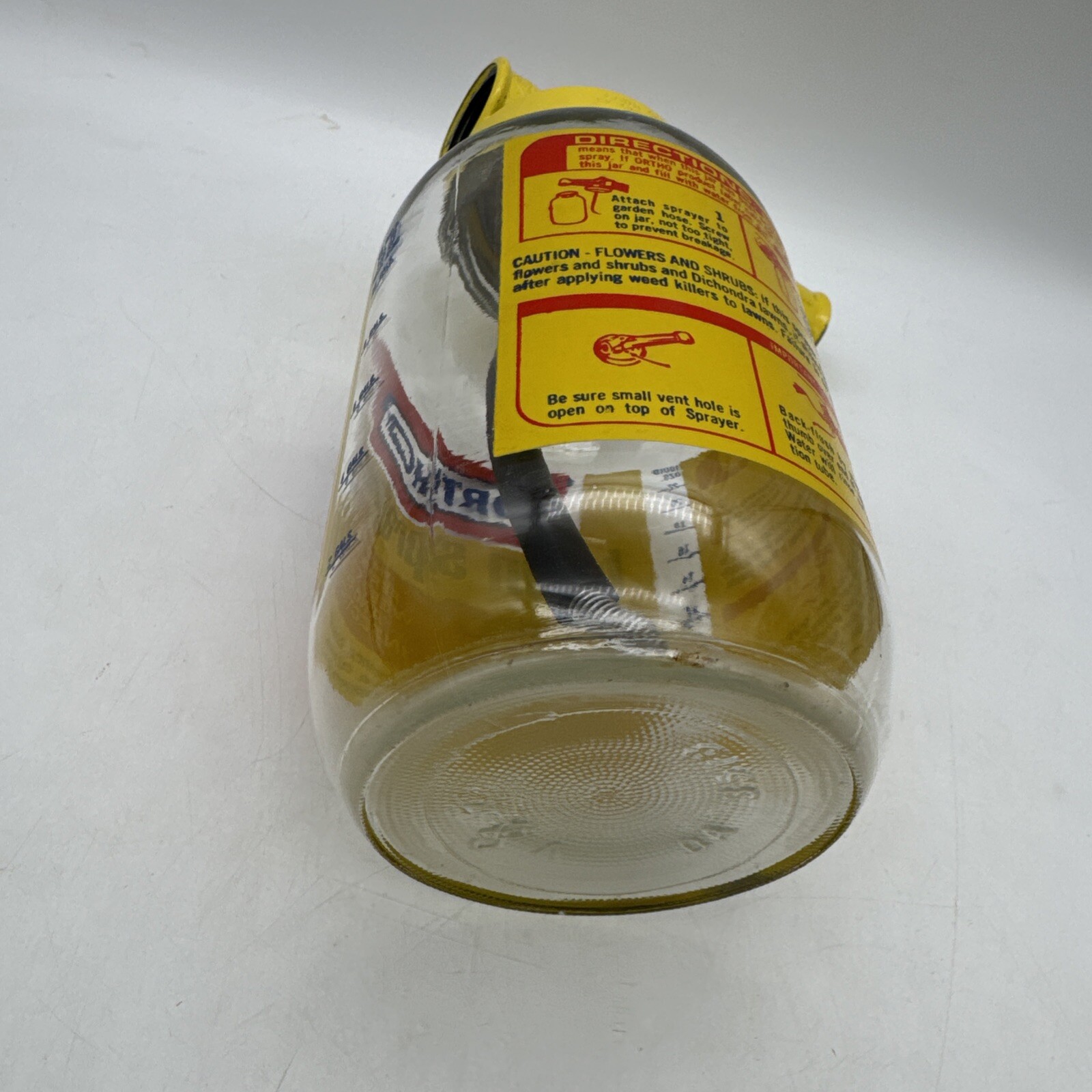 Vintage 1970 Ortho Lawn Sprayer Glass Jar Yellow Metal Lid 8&Prime; With Instructions