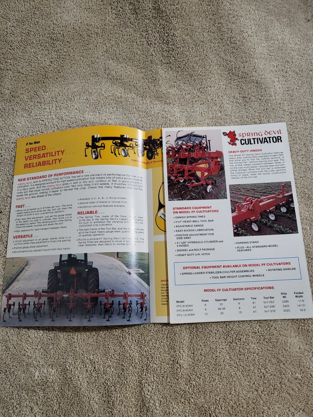 BROCHURE 1970s Spring Devil Spring-Tine Tractor Cultivator Lake View IA. AG Farm