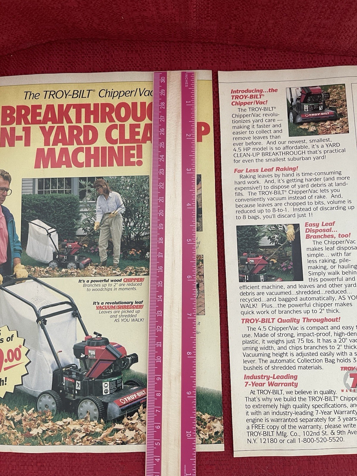 Vintage 1995 Troy Built Chipper Vac Print Ad Yard Clean Up Advertisement