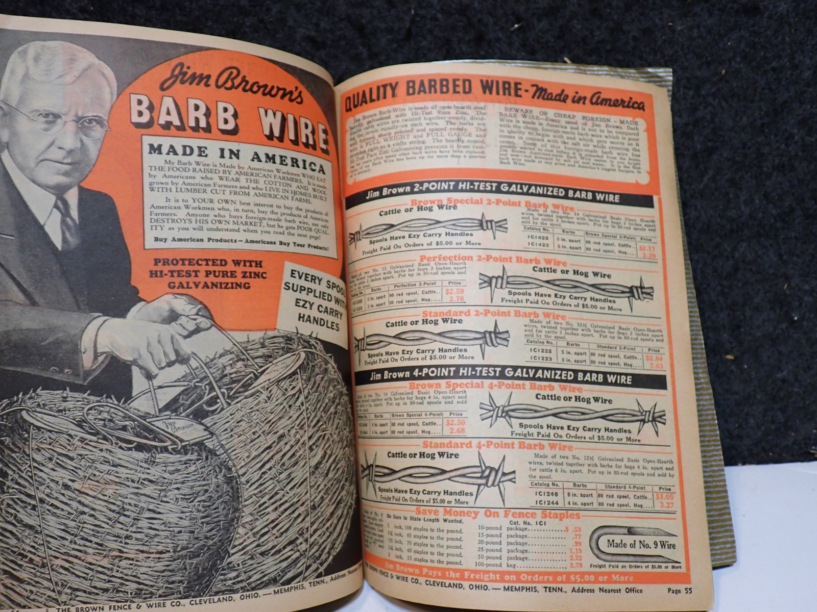 1937 JIM BROWN&rsquo;S FENCE & BARB WIRE PAINT HORSE HARNESS STOVE FARMING CATALOG