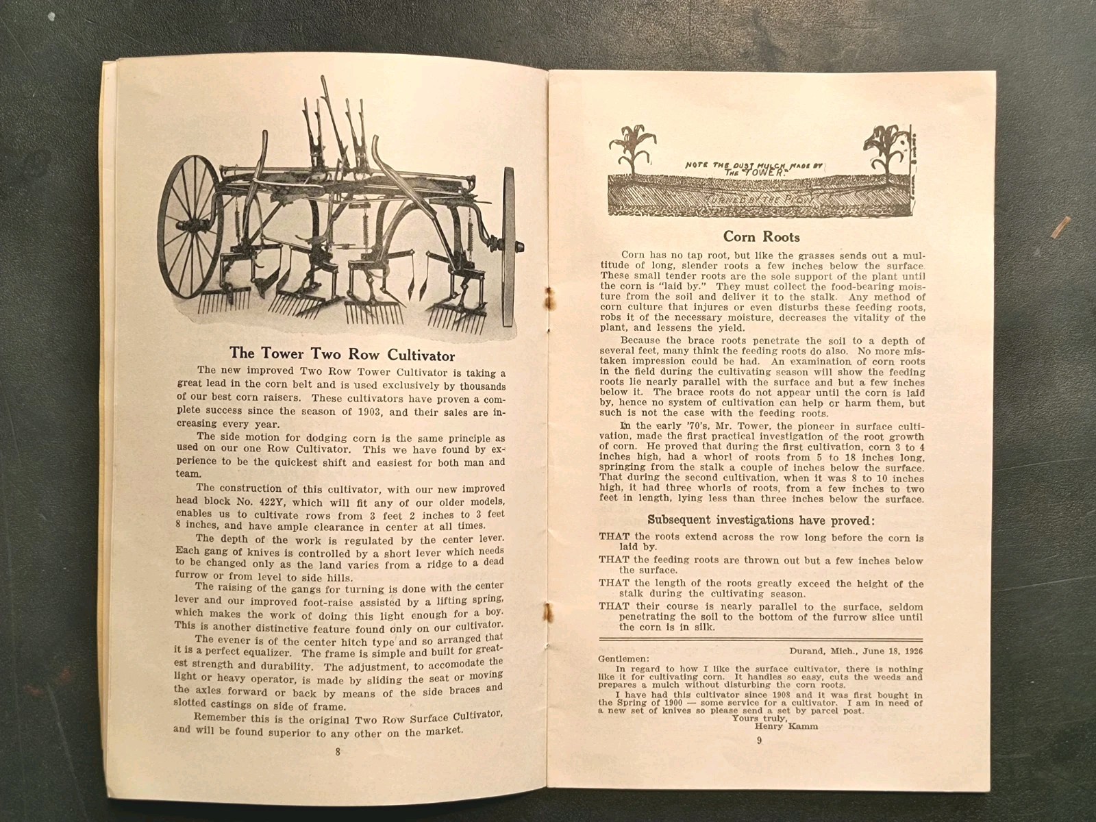 1927 J.D. Tower & Sons Cultivators Corn Culture Agriculture Brochure Farming
