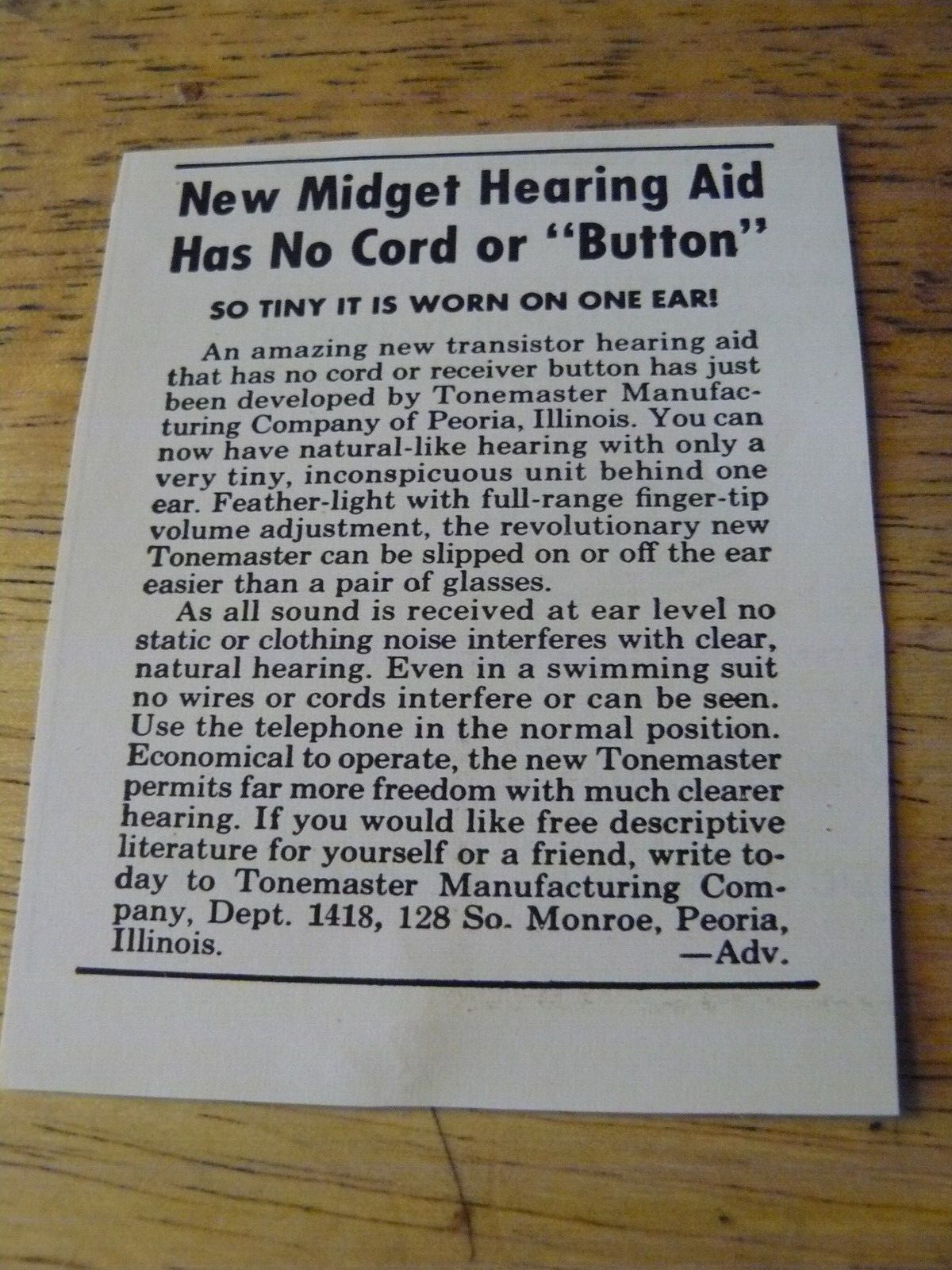 THE FARM QUARTERLY-SPRING 1957-AD – MIDGET HEARING AID, NO CORD / Peoria, ILL
