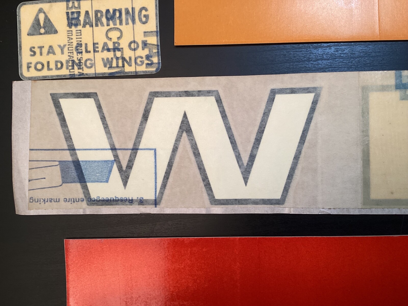 Seven Vtg. Decals White Farm Equipment « 385 » « White » « Safety » 2 Red, Orange