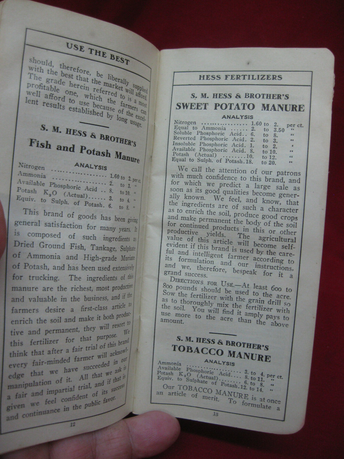 Unique Antique 1907 SM Hess & Brother Advertising Fertilizer Memo Notebook