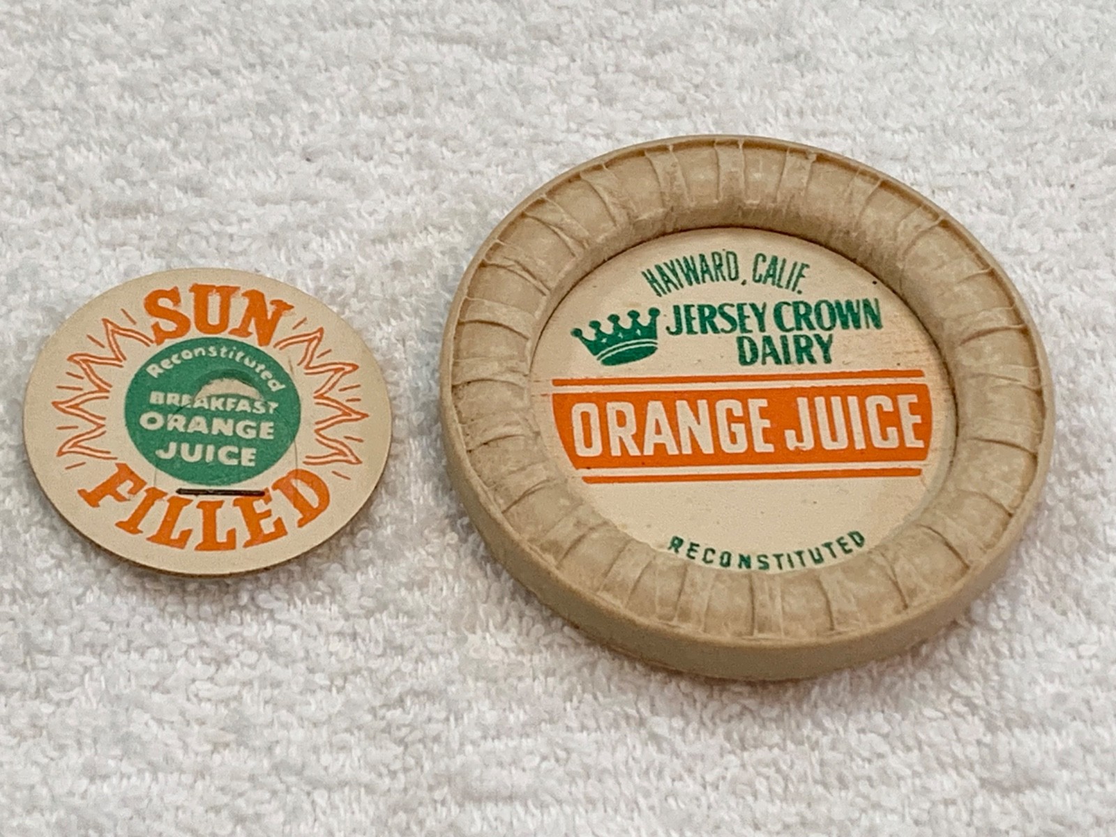Jersey Crown & Sun Filled Vintage Orange Juice Bottle Cap OJ