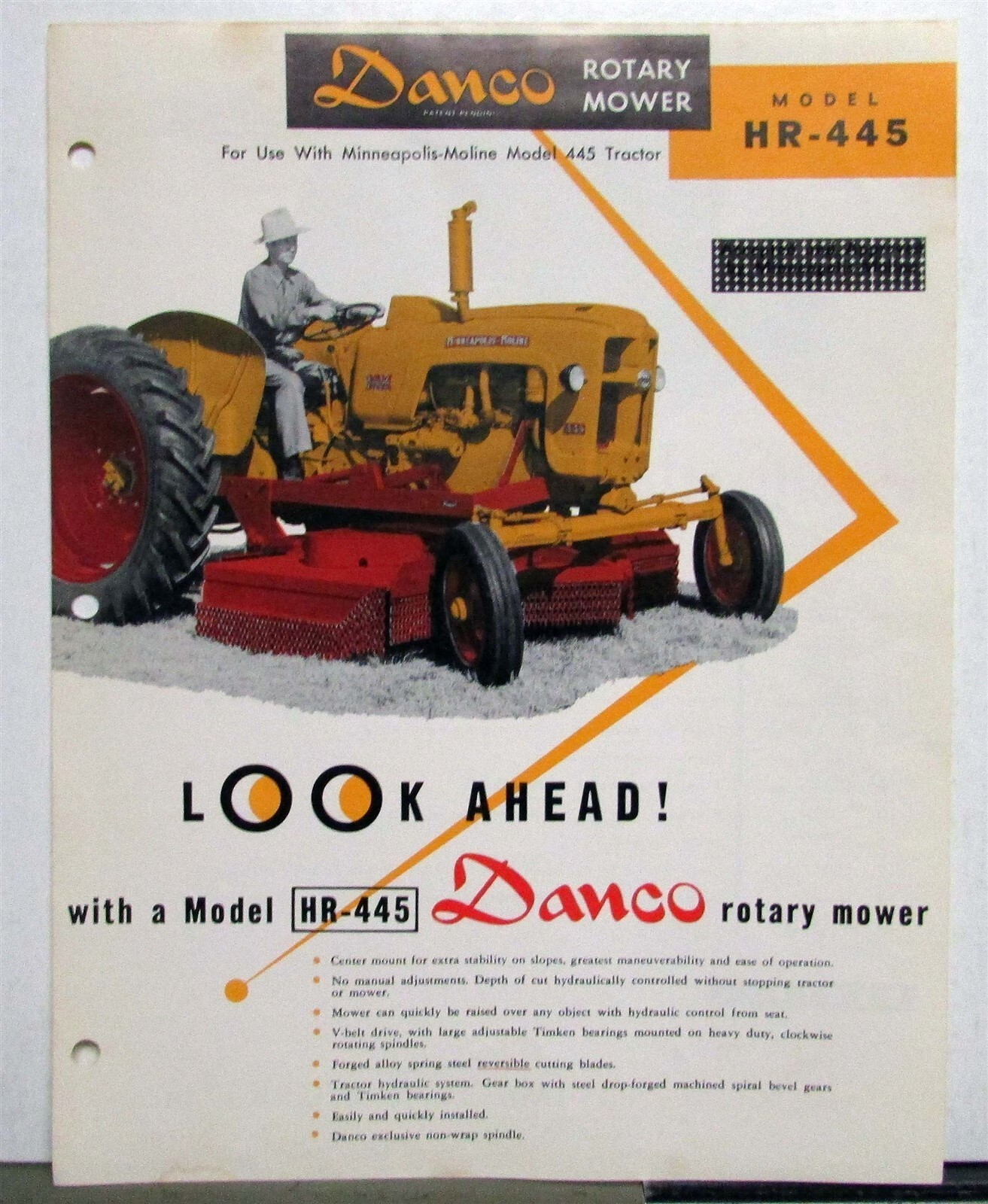 1963 Minneapolis Moline DANCO HR445 MM45 Tractor Specs Agricultural Data Sheet