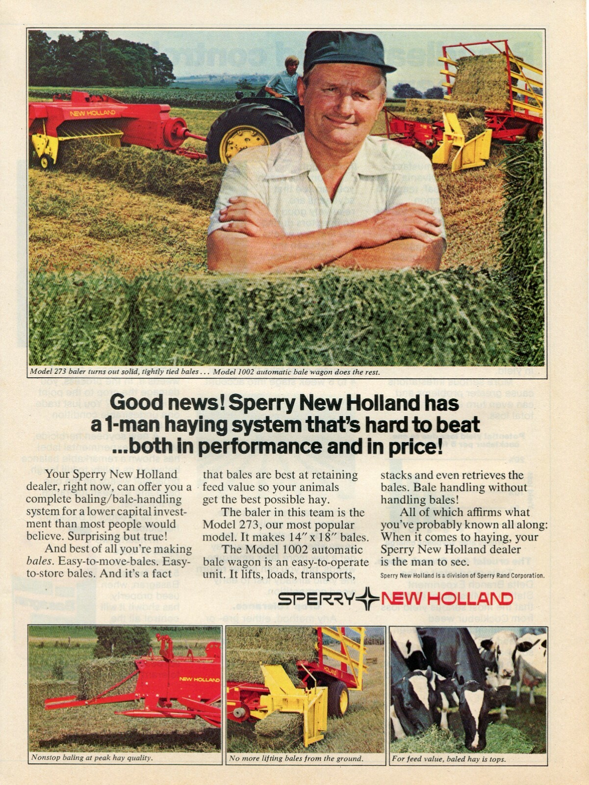 1972 Print Ad of Sperry Rand New Holland NH 273 Hay Baler 1002 Bale Wagon