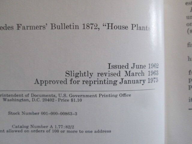 Selecting And Growing House Plants Brochure, U.S. Department Of Agriculture 1976