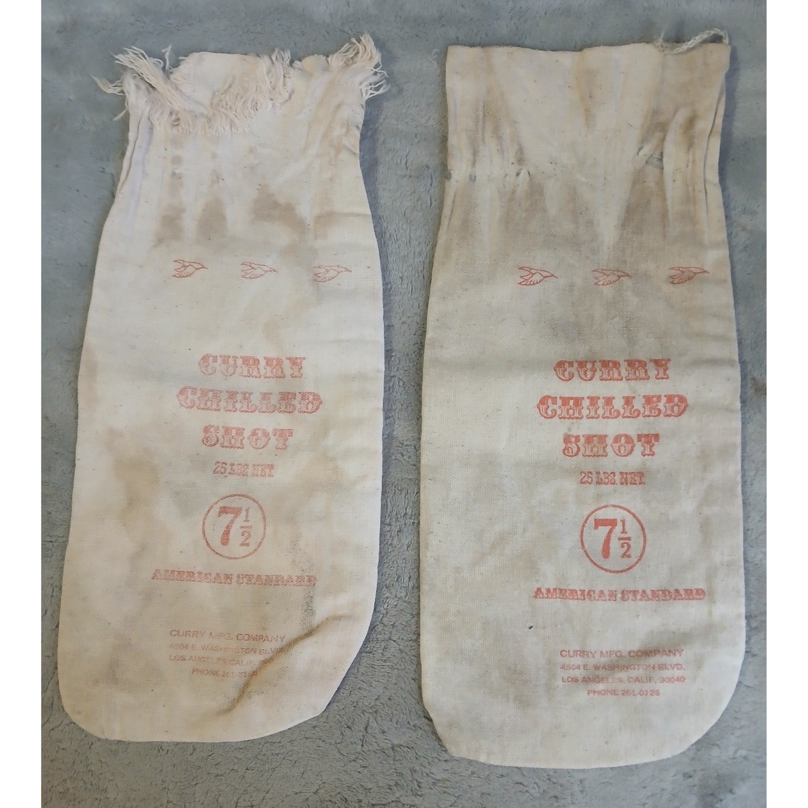 Vintage Curry Chilled Shot Canvas Bags Set of 2 Los Angeles 25 Lbs Lead Shot 7.5