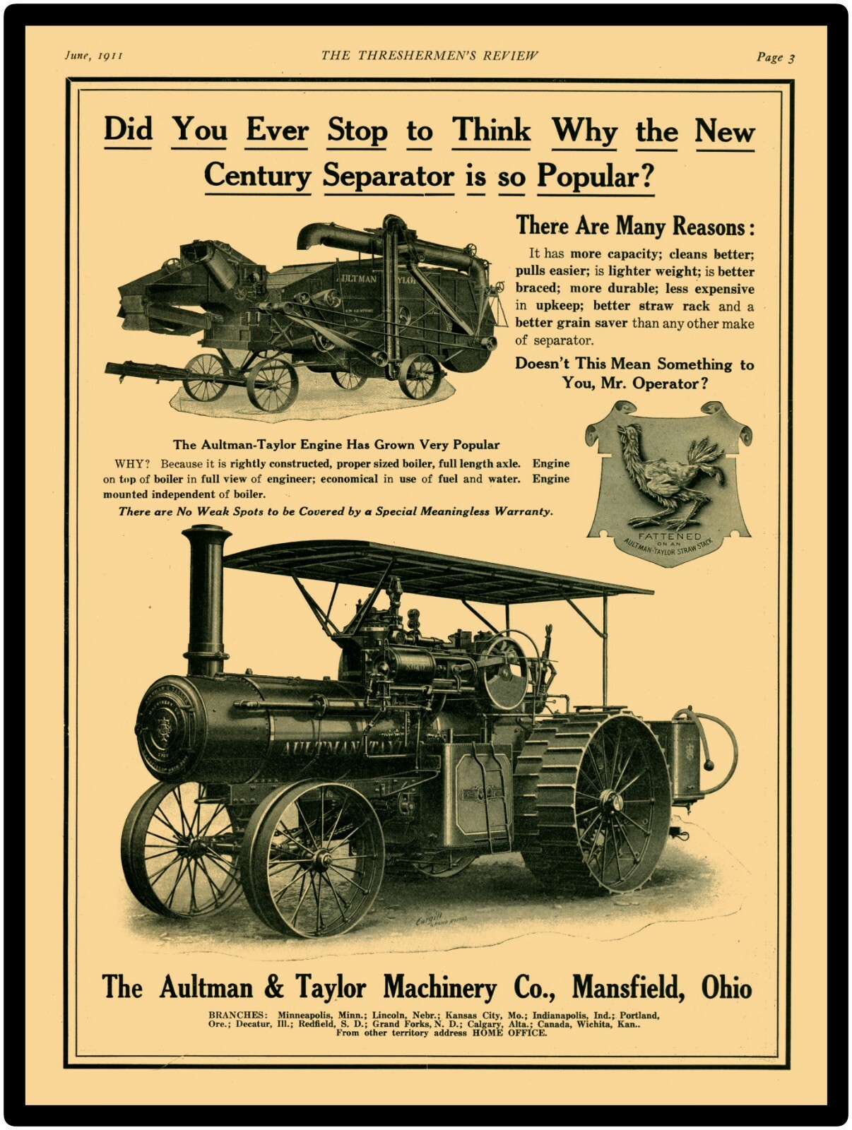 Vtg. Look 1911 Aultman Taylor New Metal Sign: Traction Engine & New Century Sep.