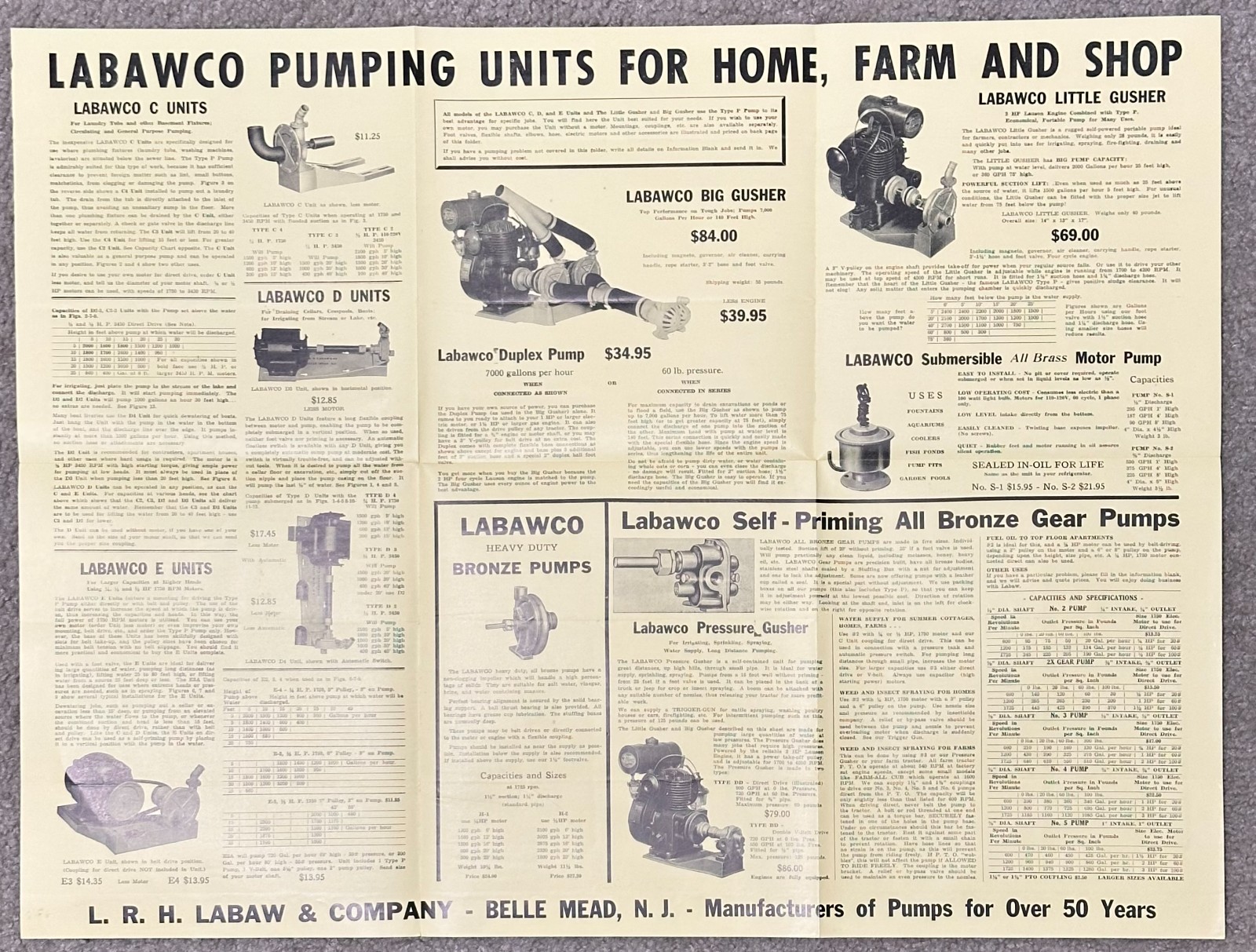 1954 Labawco Type P Pump Brochure L.R.H. Labaw & Co Belle Mead NJ