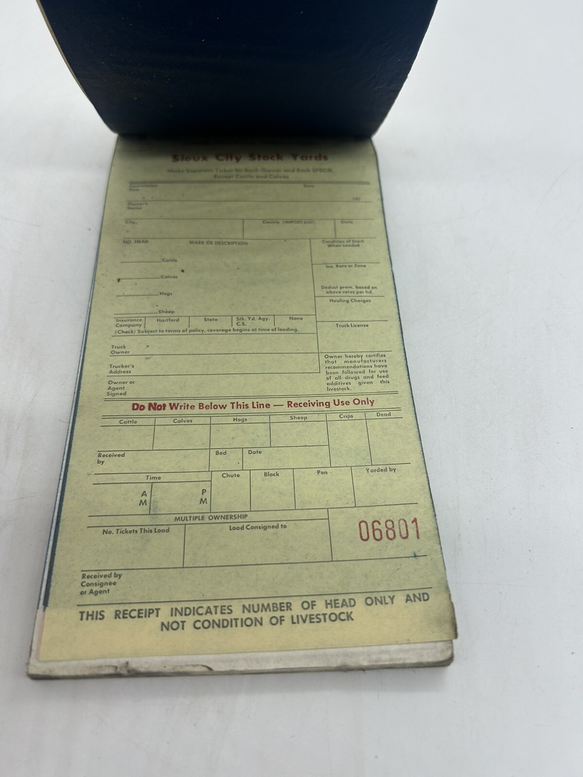 SIOUX CITY STOCK YARD COMMISSION TRUCKER DELIVERY RECEIPT BOOK CARBON COPY