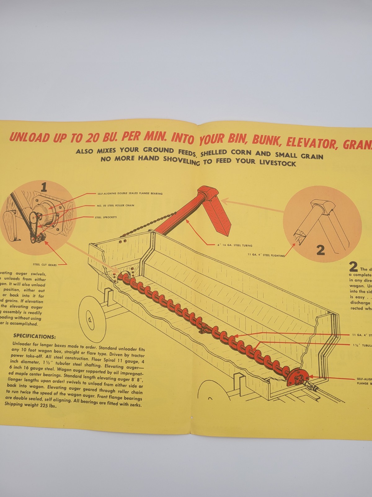 Vintage SNOWCO Wagon Unloader Feed Mix Dealer Sales Brochure Farm Equipment