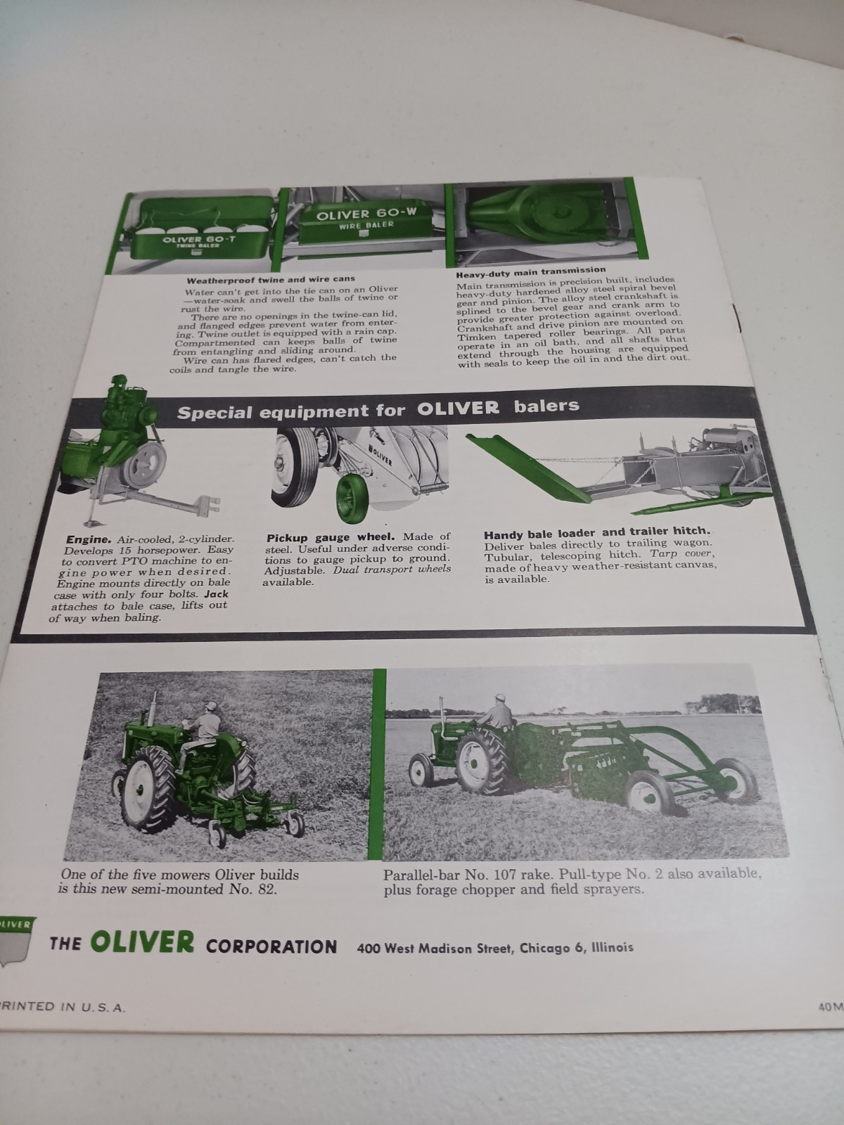 Oliver Model 60T & 60W Balers Twine & Wire Tractor Dealers Sales Brochure 1958