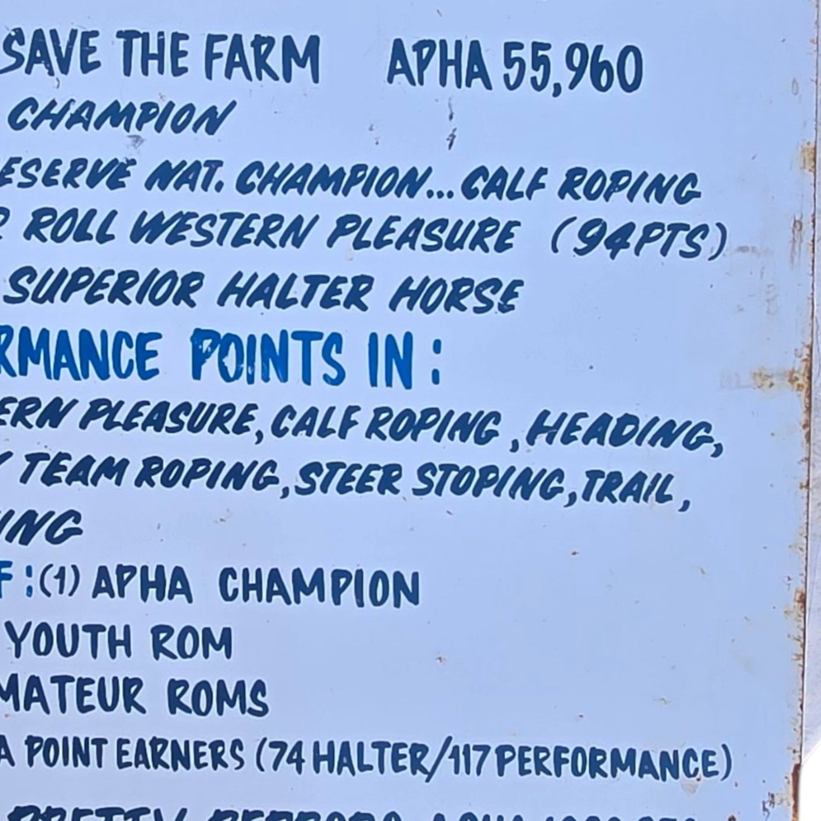 Vintage Paint Horse Farm Breeding Sign Metal 1987 APHA Champion Wichita Kansas