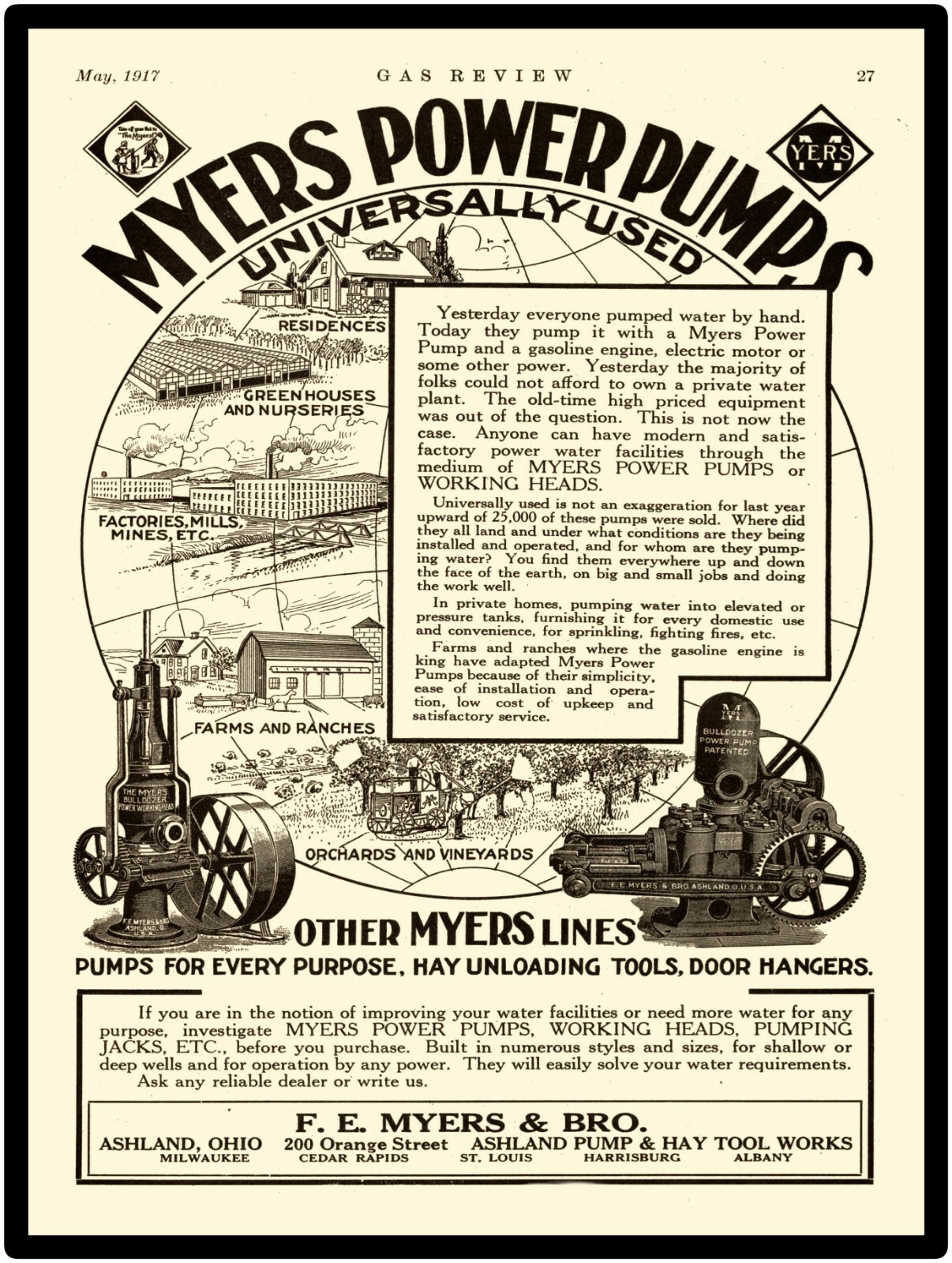 F.E. Myers & Bro. New Metal Sign: Myers Power Pumps – Universally Used