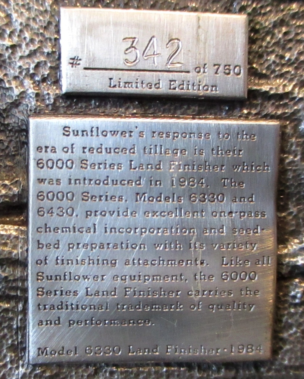 Sunflower Tillage 6330 Land Finisher Pewter Belt Buckle 1984 Limited Edition 342