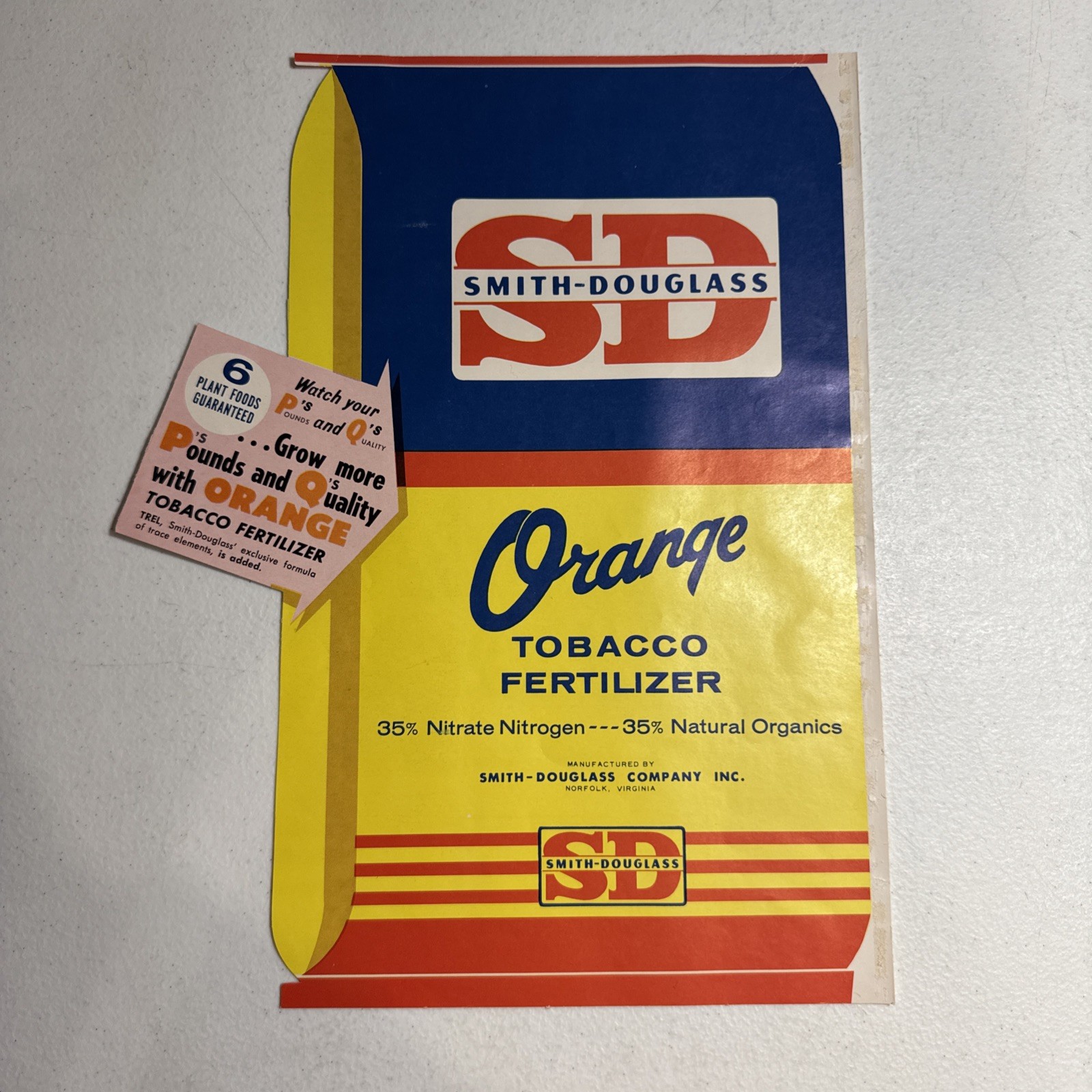 Smith Douglass Company, Inc. Orange Tobacco Fertilizer Advertising Sales Flyer