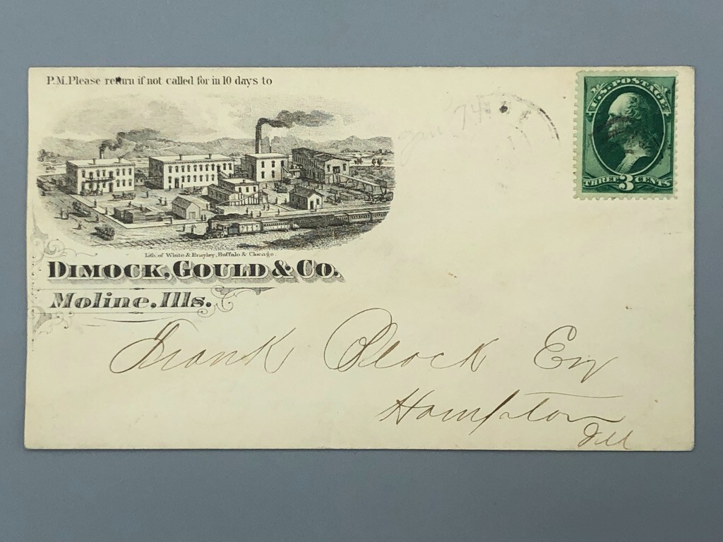 1870s Dimock Gould Co LUMBER Illustrated Postal Cover MOLINE IL Advertising