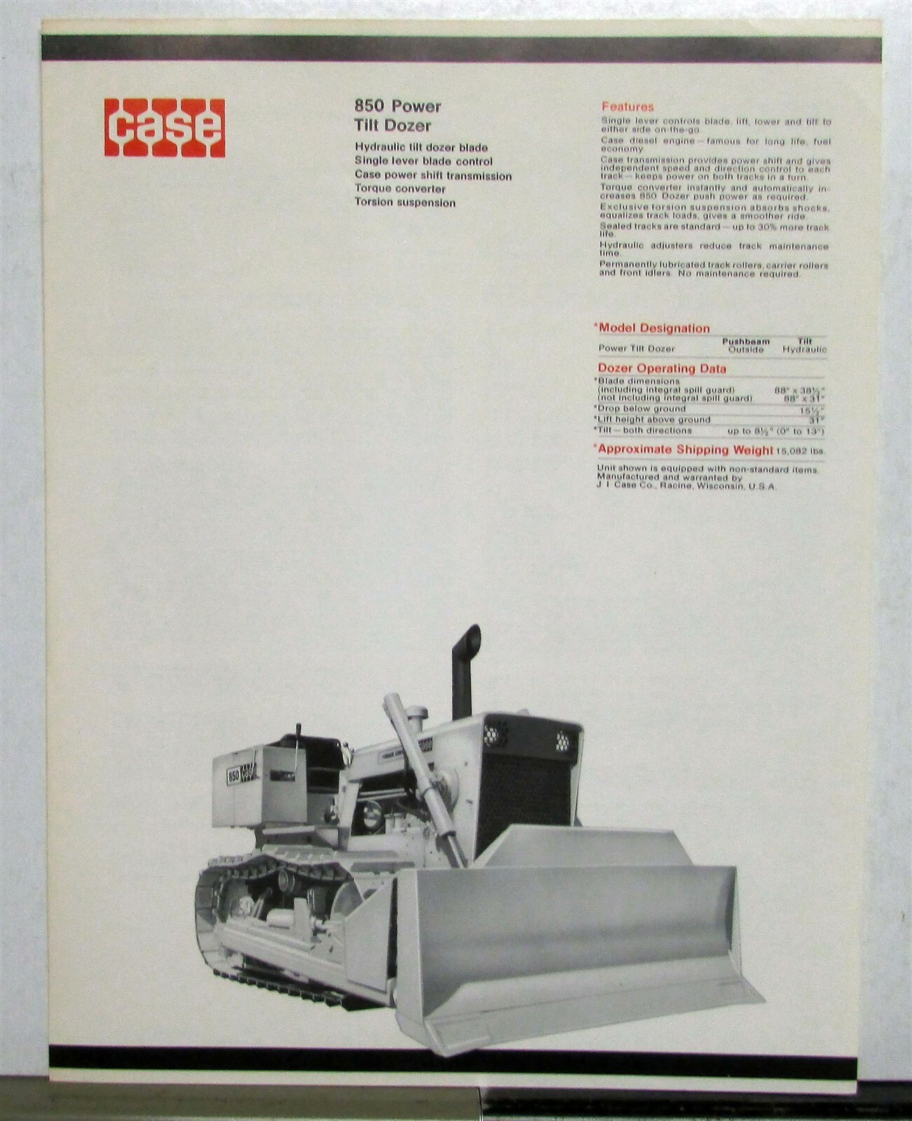 1969 Case 850 Power Tilt Dozer Construction Specifications Sales Data Sheet