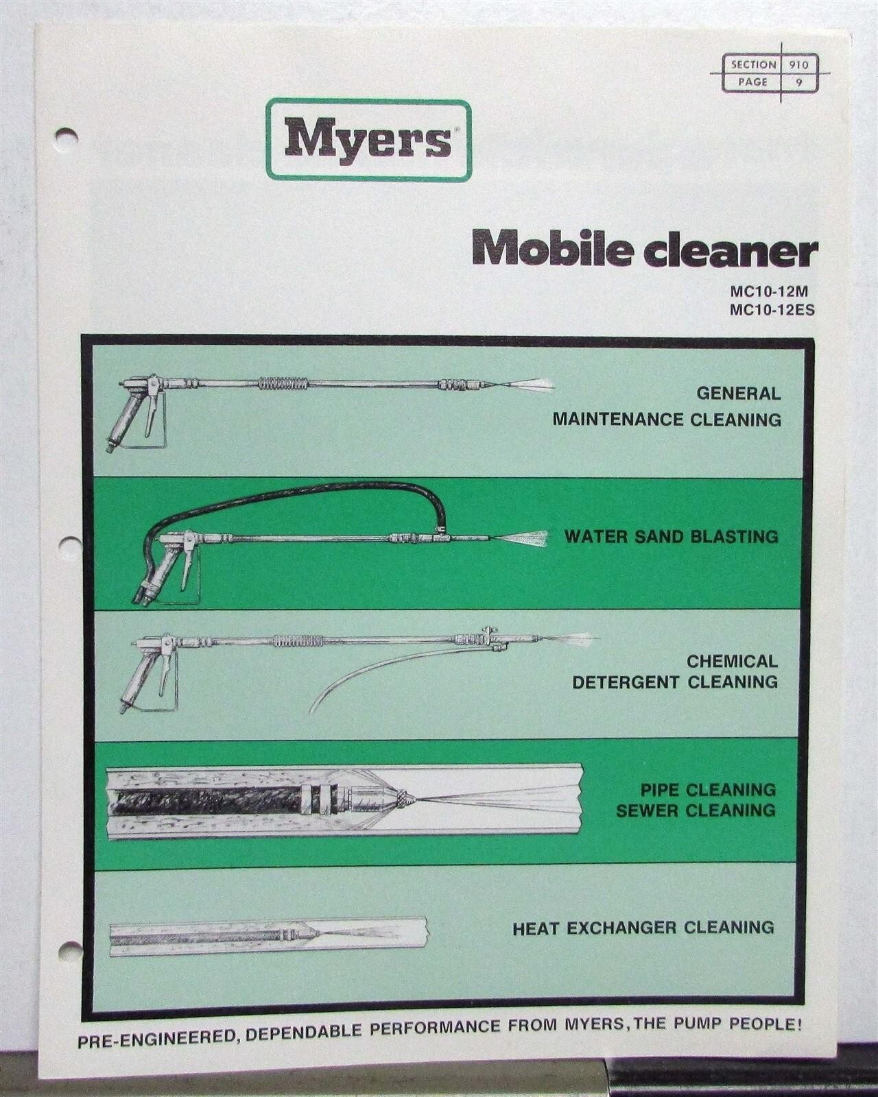 1976 Myers Mobile Cleaners 12 M 12ES Features Specifications Sales Folders