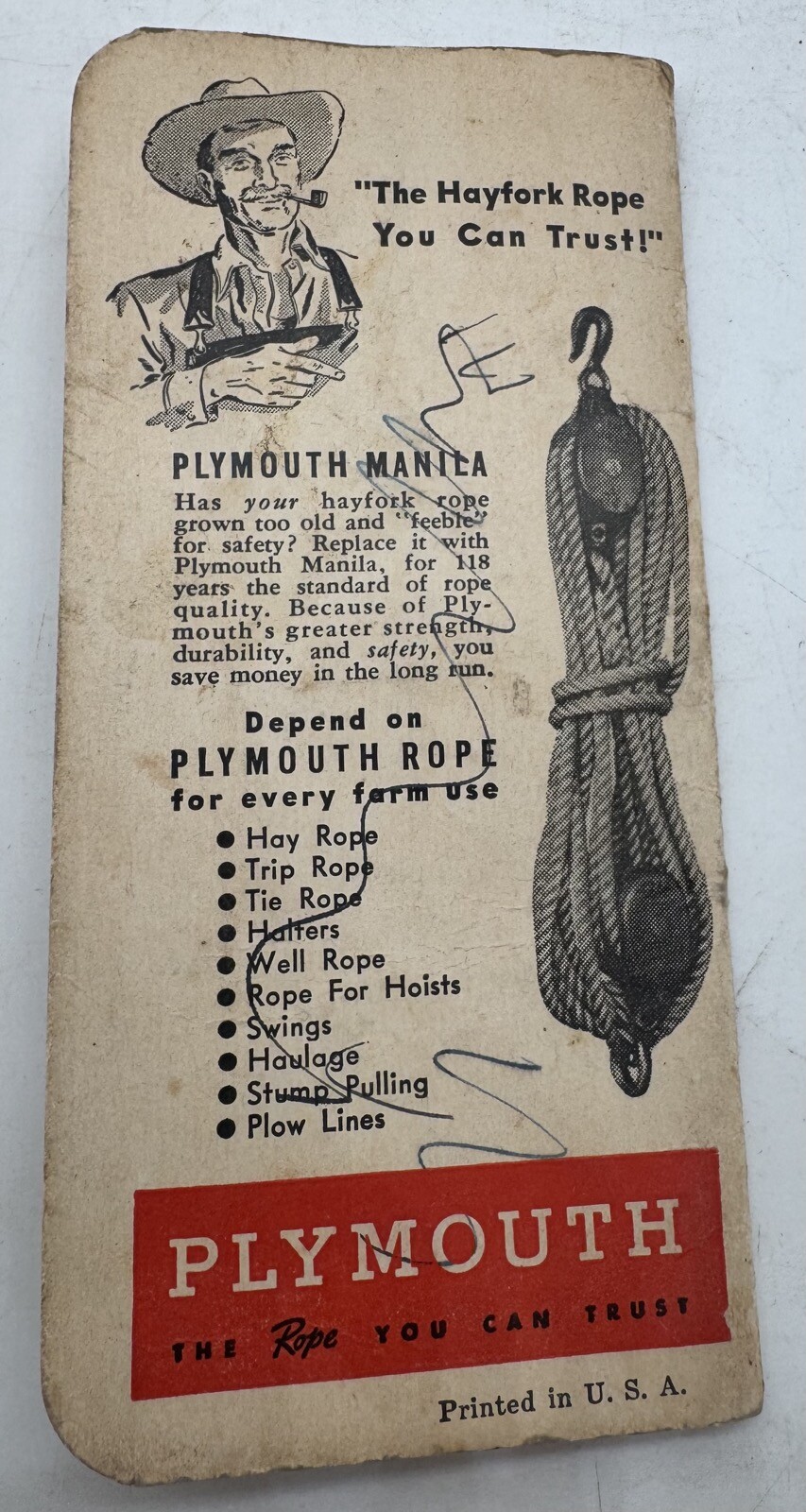 1942 Plymouth Twine Advertising Pocket Notebook with Calendar