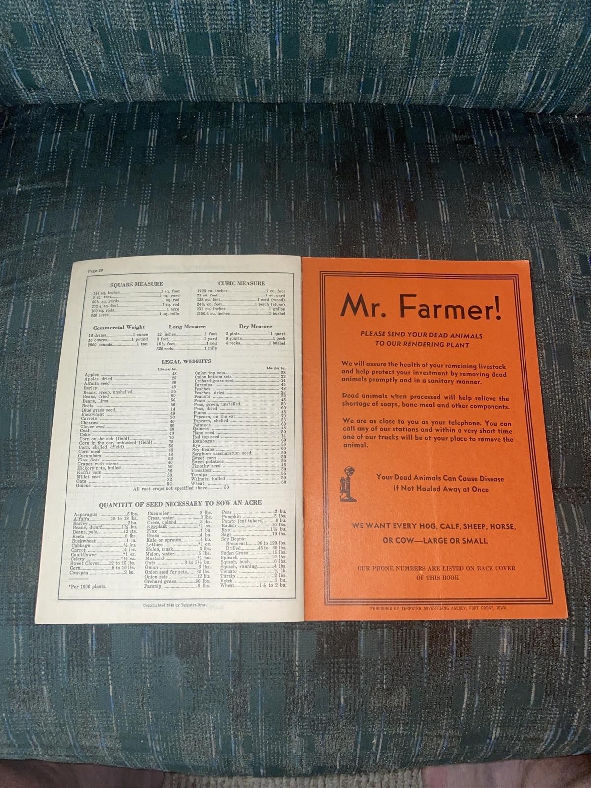 1949 Farm Record Book Chippewa Falls, Wisconsin Rendering Works Phone ￼