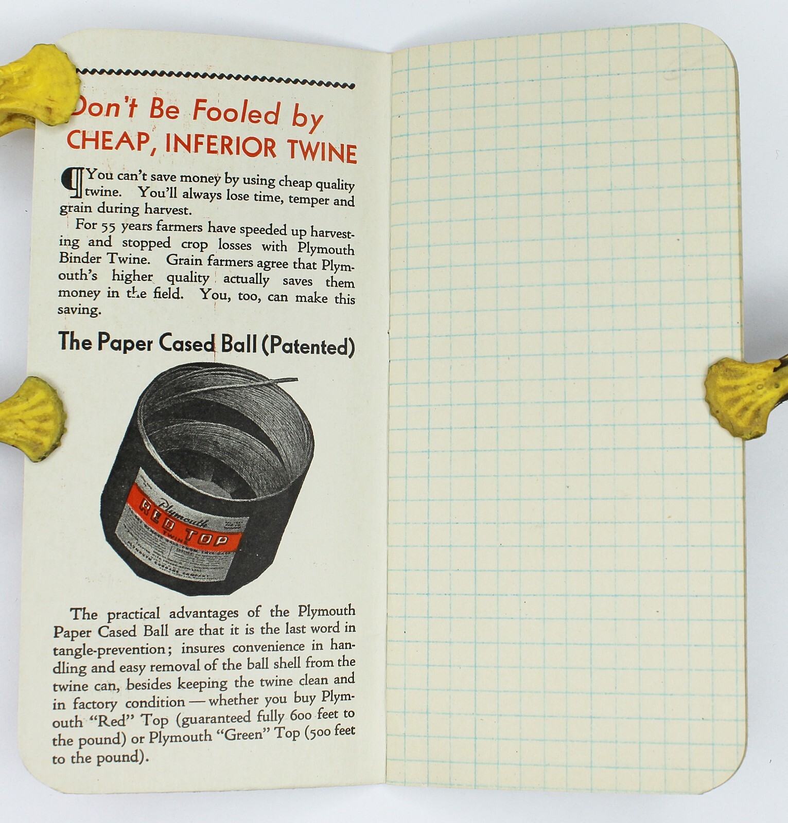Vintage 1941 PLYMOUTH BINDER TWINE for Grain Harvest Data Notebook