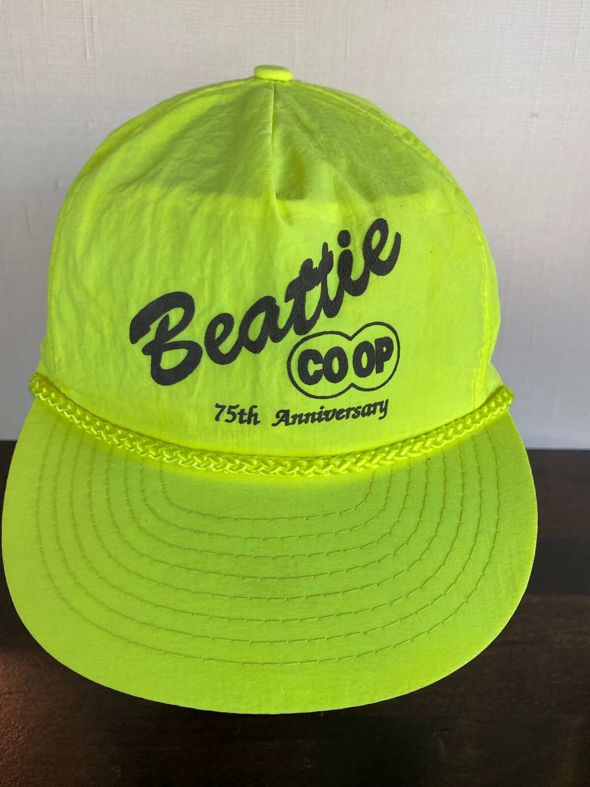 Vintage Beattie Kansas Co-Op Advertising Hat 75th Anniversary Neon Yellow Farm
