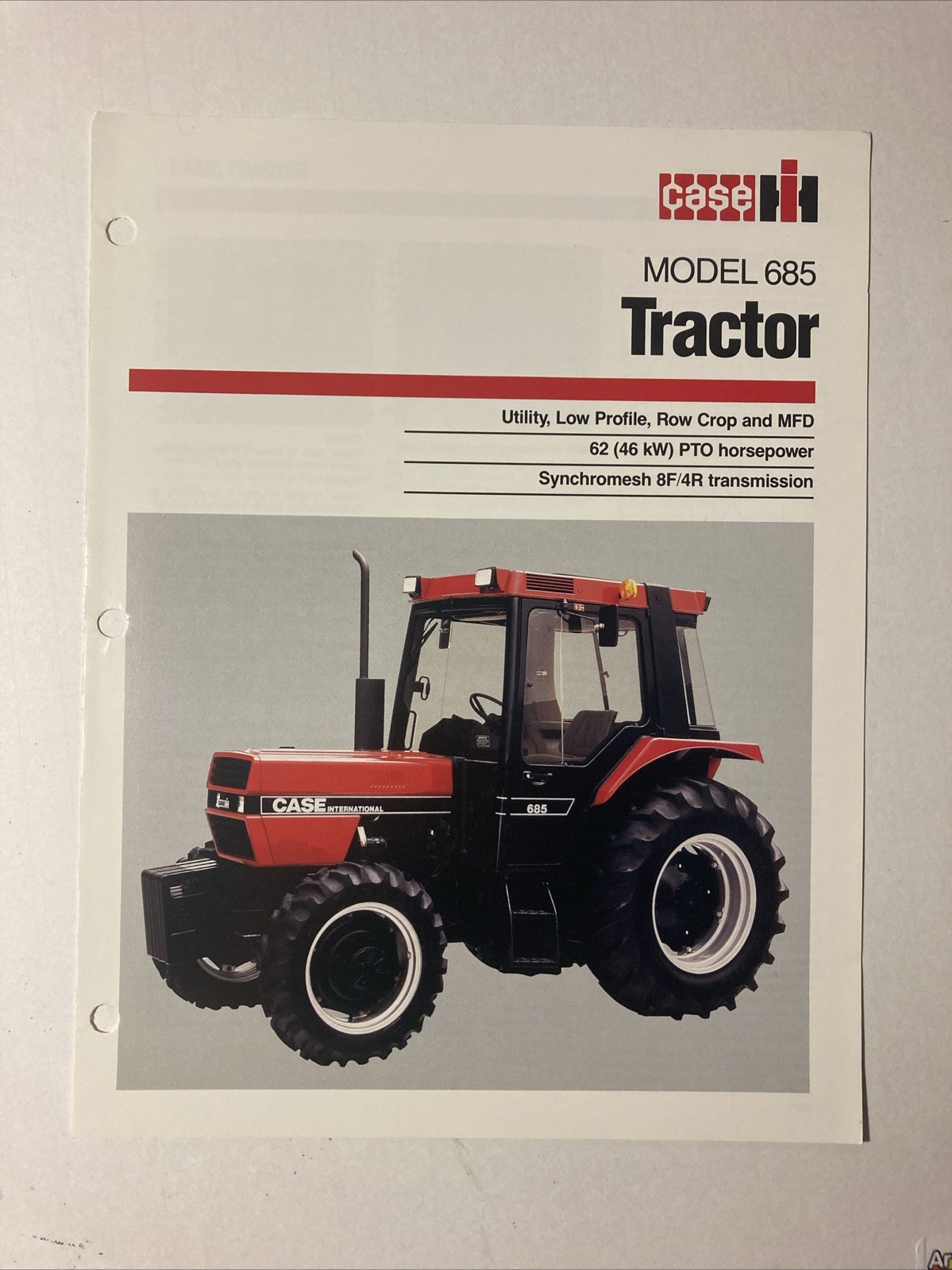 CASE IH MODEL 685 TRACTOR 6 PAGES SALES BROCHURE